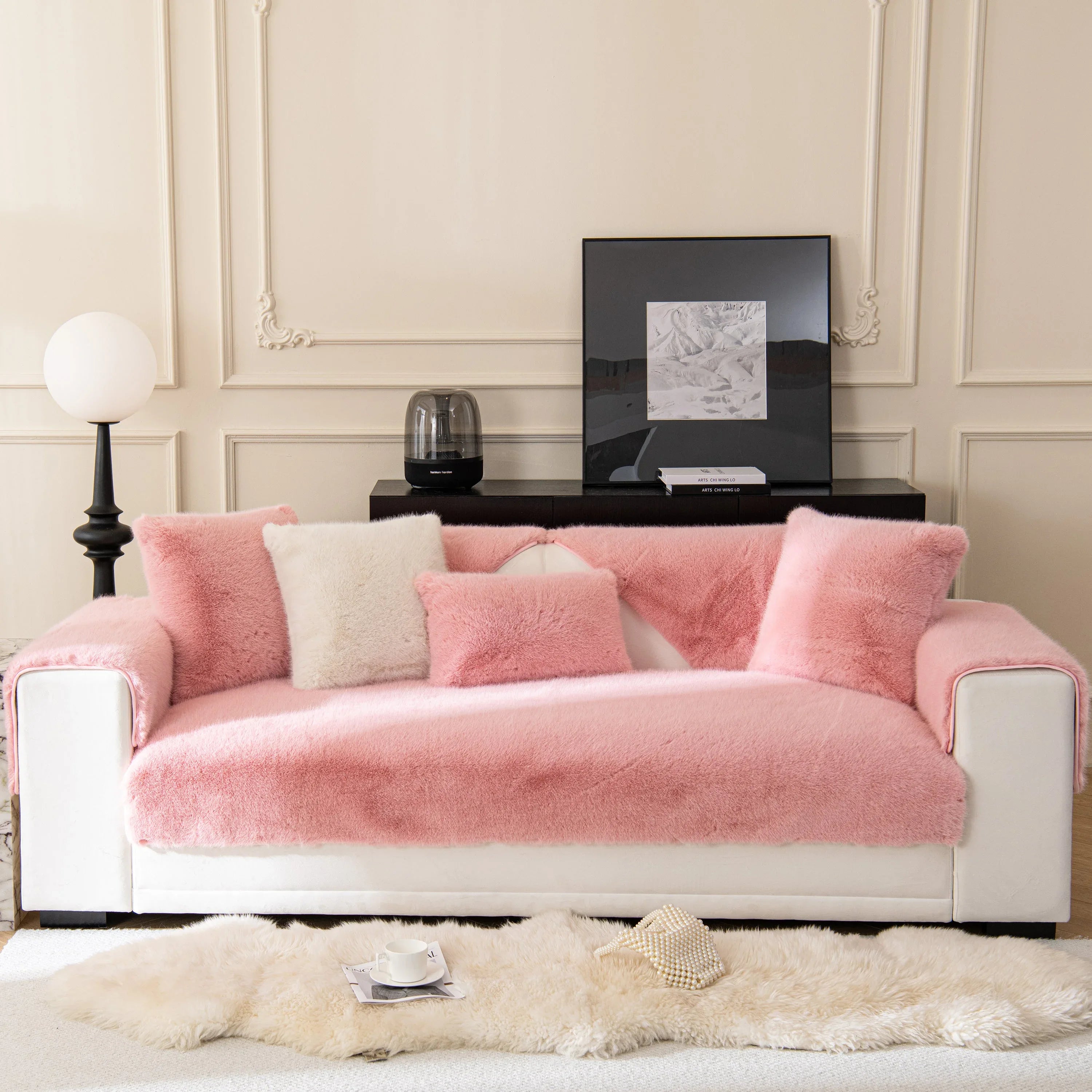 Faux Mink Velvet Luxury Fluffy Sofa Cushion, Winter Warm Thick Plush Non-slip Sofa Covers - TaroTextile