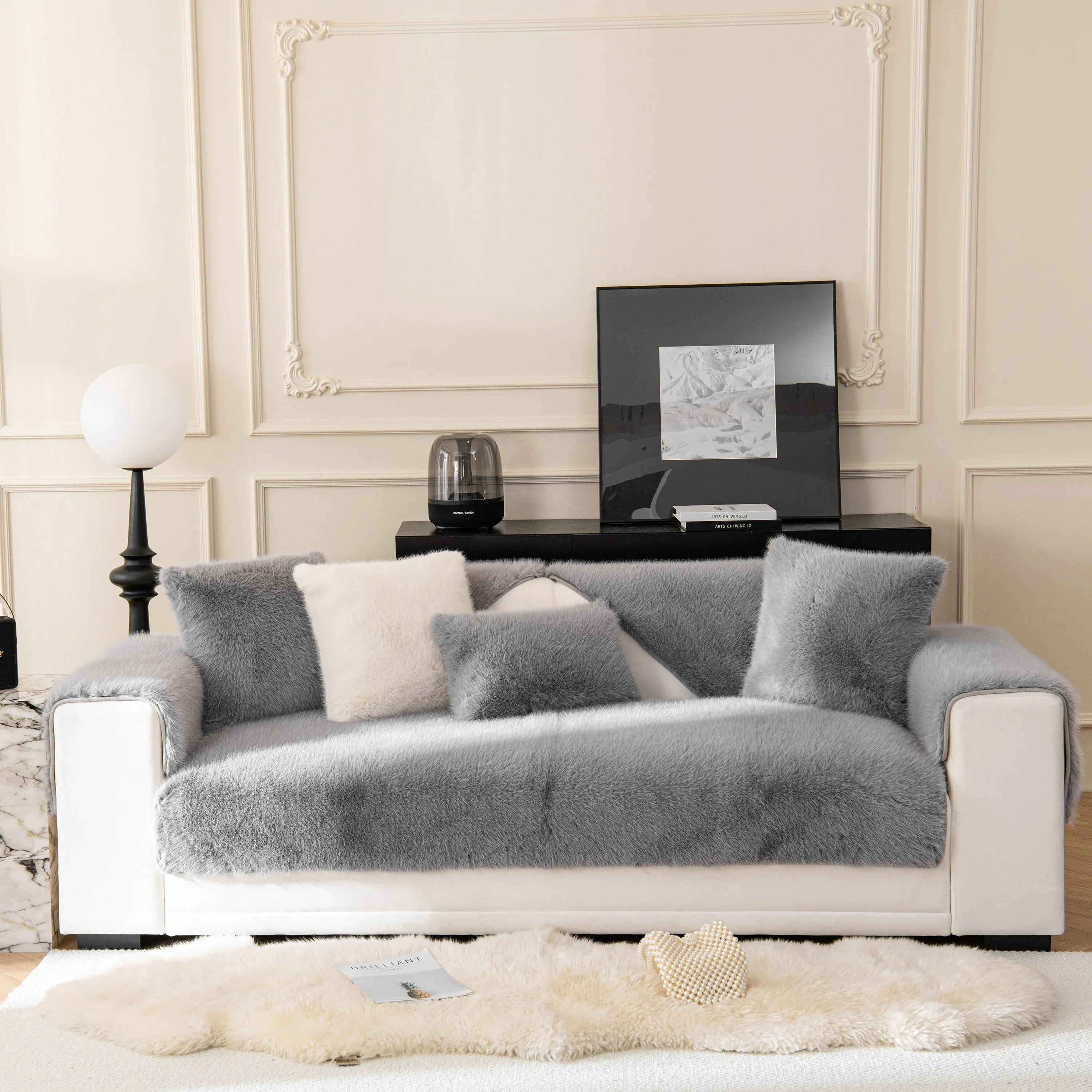 Faux Mink Velvet Luxury Fluffy Sofa Cushion, Winter Warm Thick Plush Non-slip Sofa Covers - TaroTextile