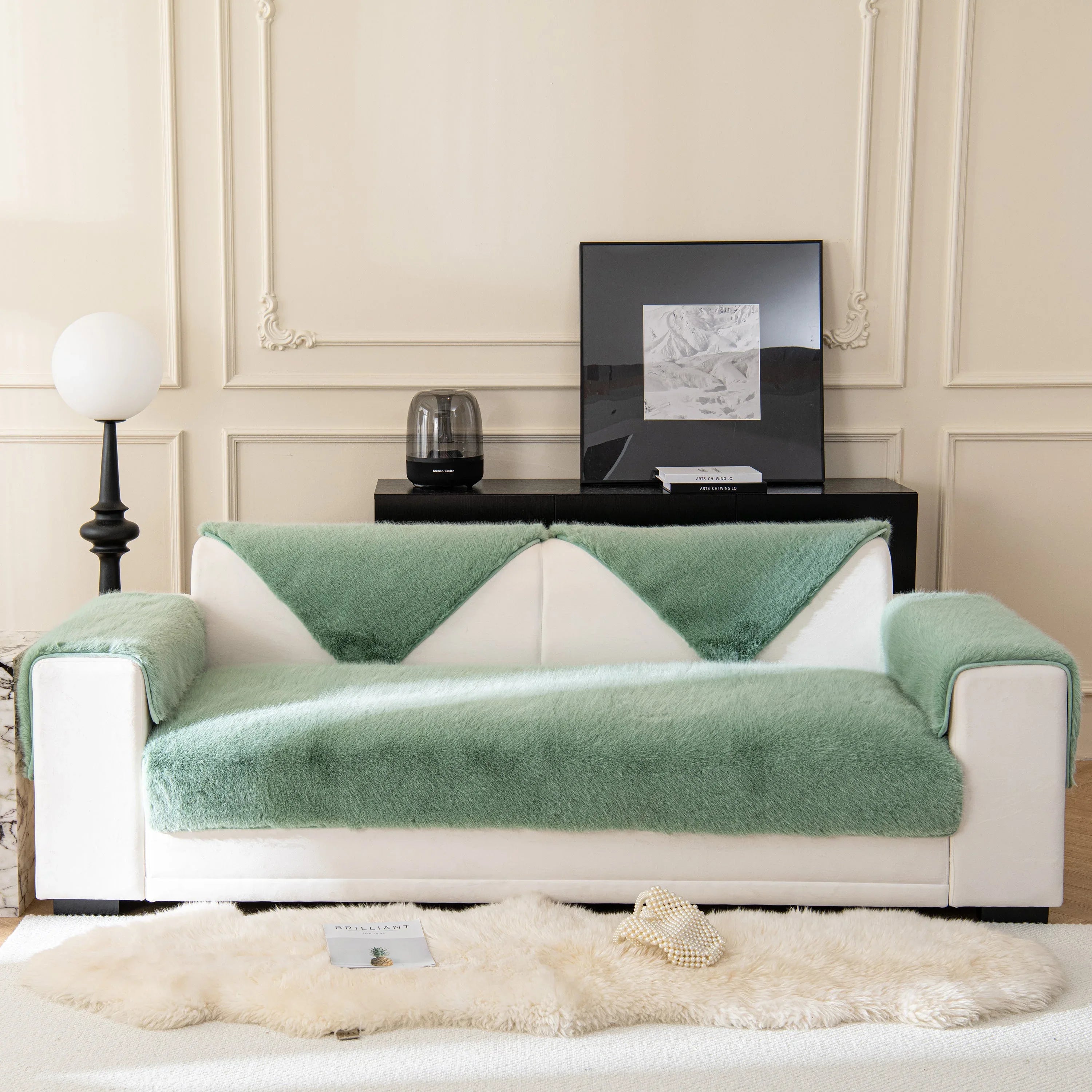 Faux Mink Velvet Luxury Fluffy Sofa Cushion, Winter Warm Thick Plush Non-slip Sofa Covers - TaroTextile