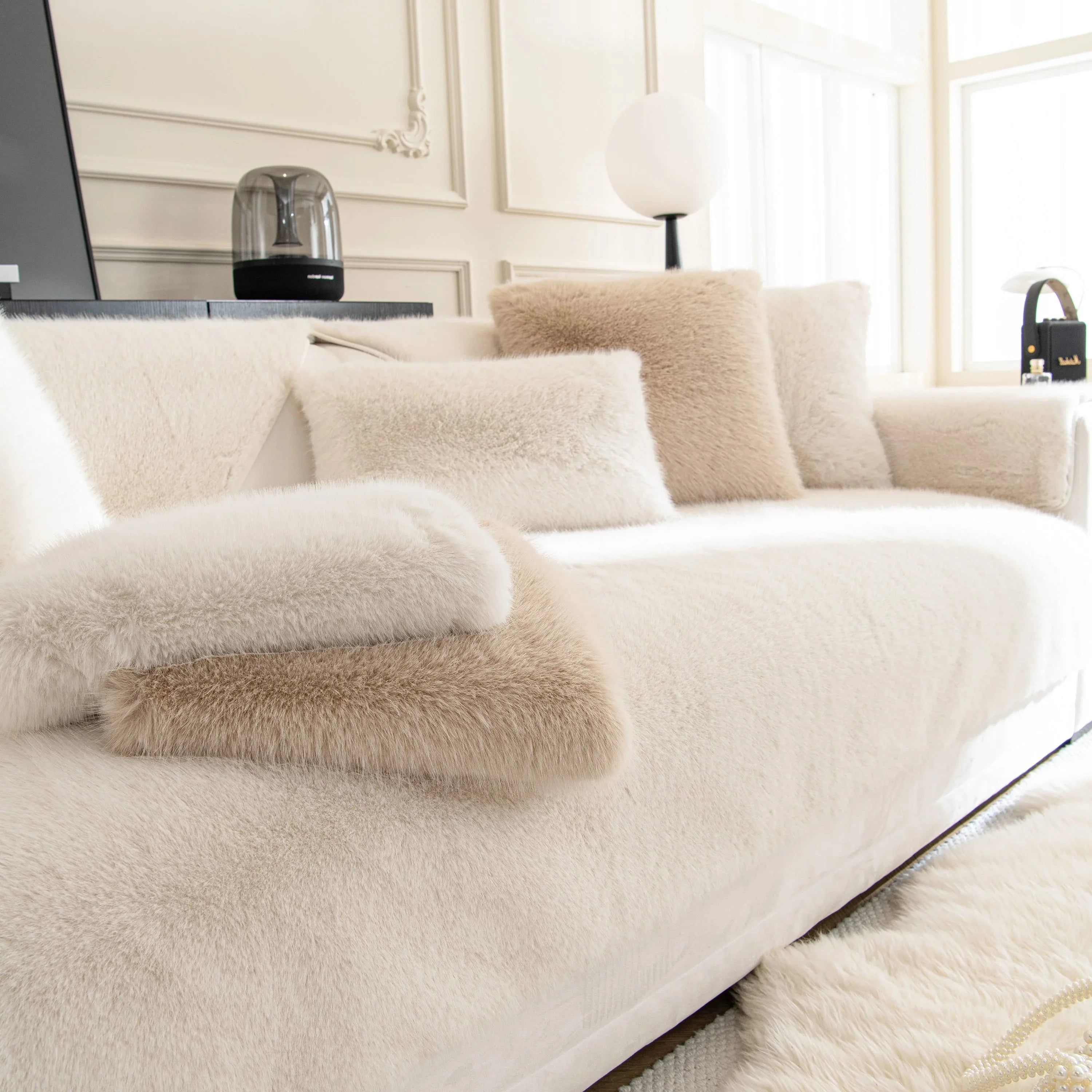 Faux Mink Velvet Luxury Fluffy Sofa Cushion, Winter Warm Thick Plush Non-slip Sofa Covers - TaroTextile