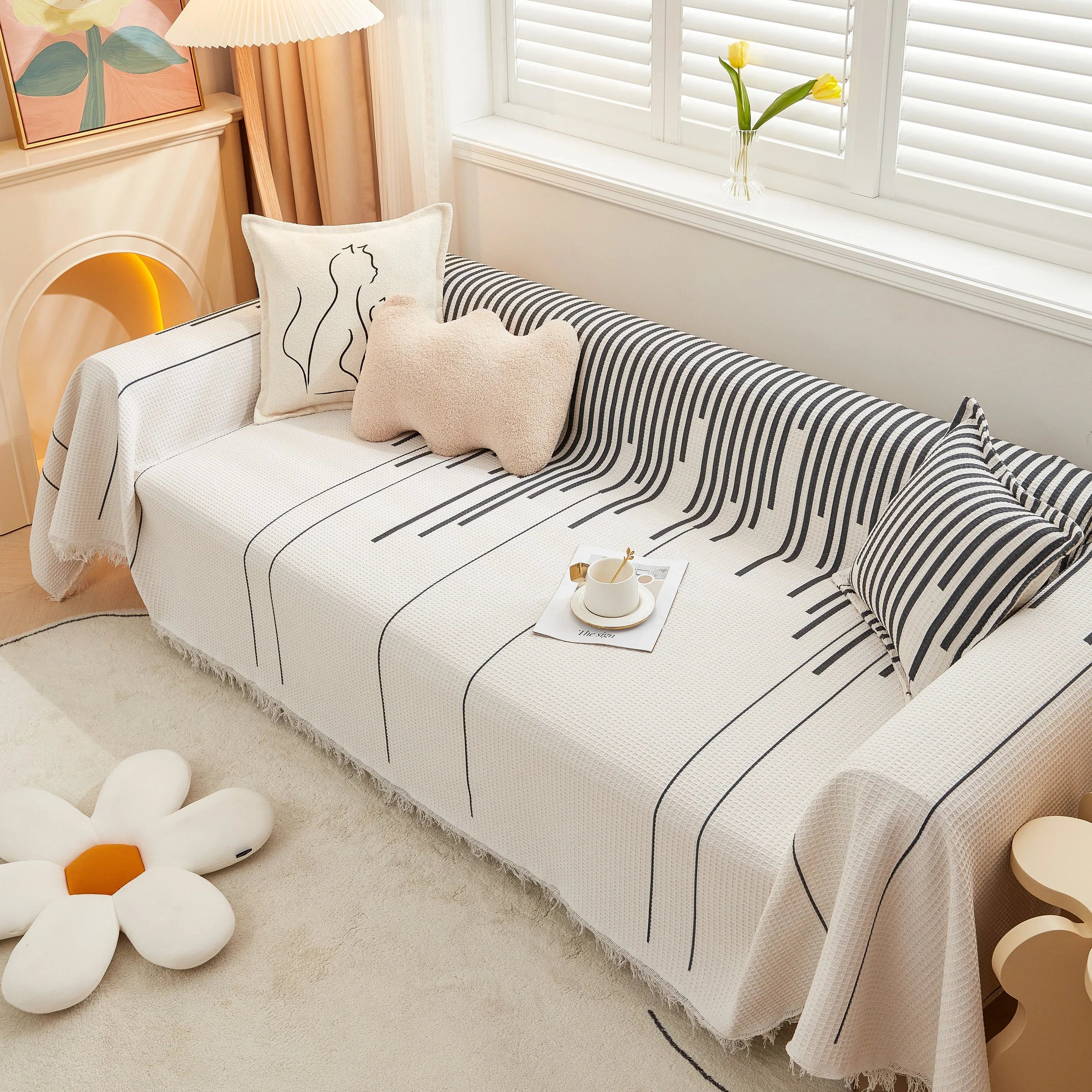 Furniture Covers for Pets, Waffle Lattice Fabric Sofa Throw, Couch Cover Blanket Throw - TaroTextile