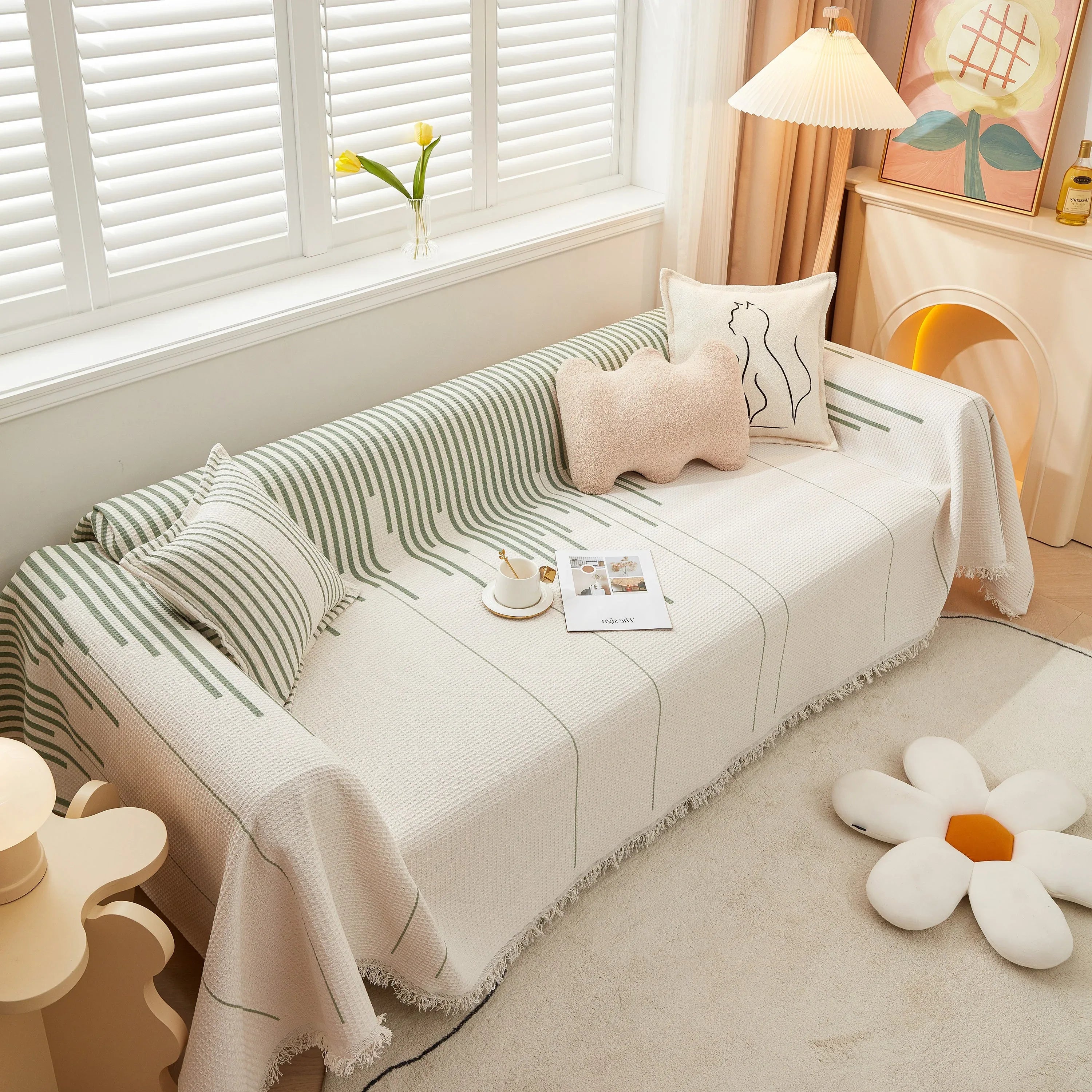 Furniture Covers for Pets, Waffle Lattice Fabric Sofa Throw, Couch Cover Blanket Throw - TaroTextile