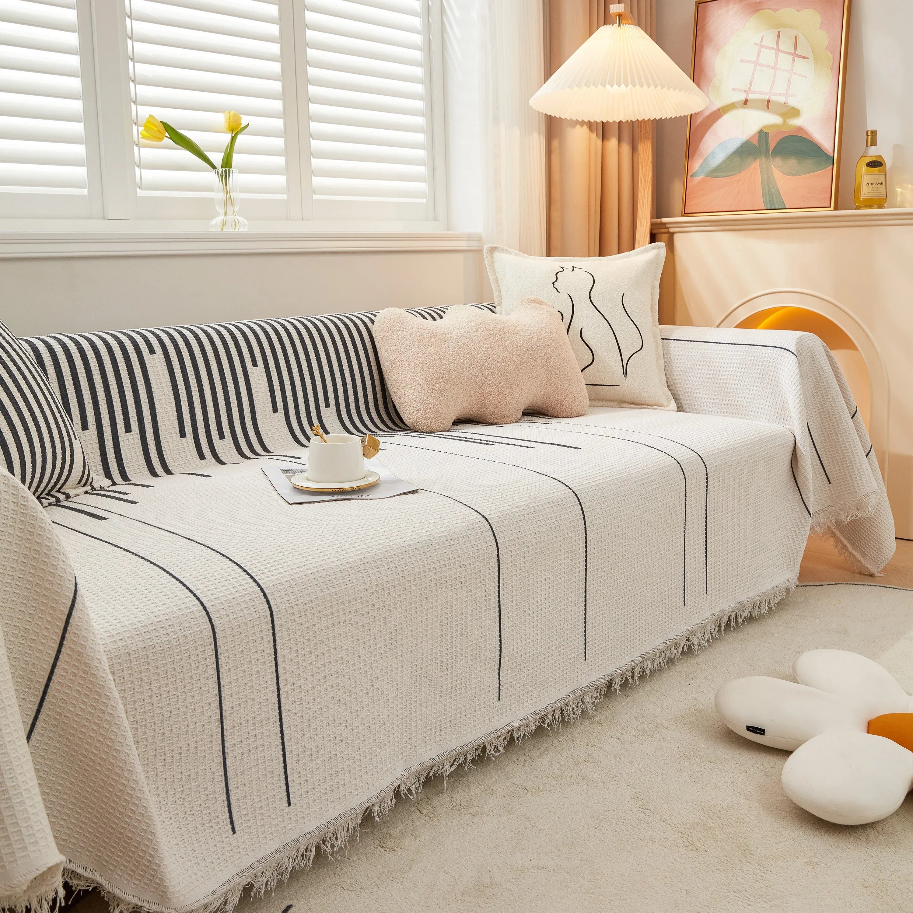 Furniture Covers for Pets, Waffle Lattice Fabric Sofa Throw, Couch Cover Blanket Throw - TaroTextile