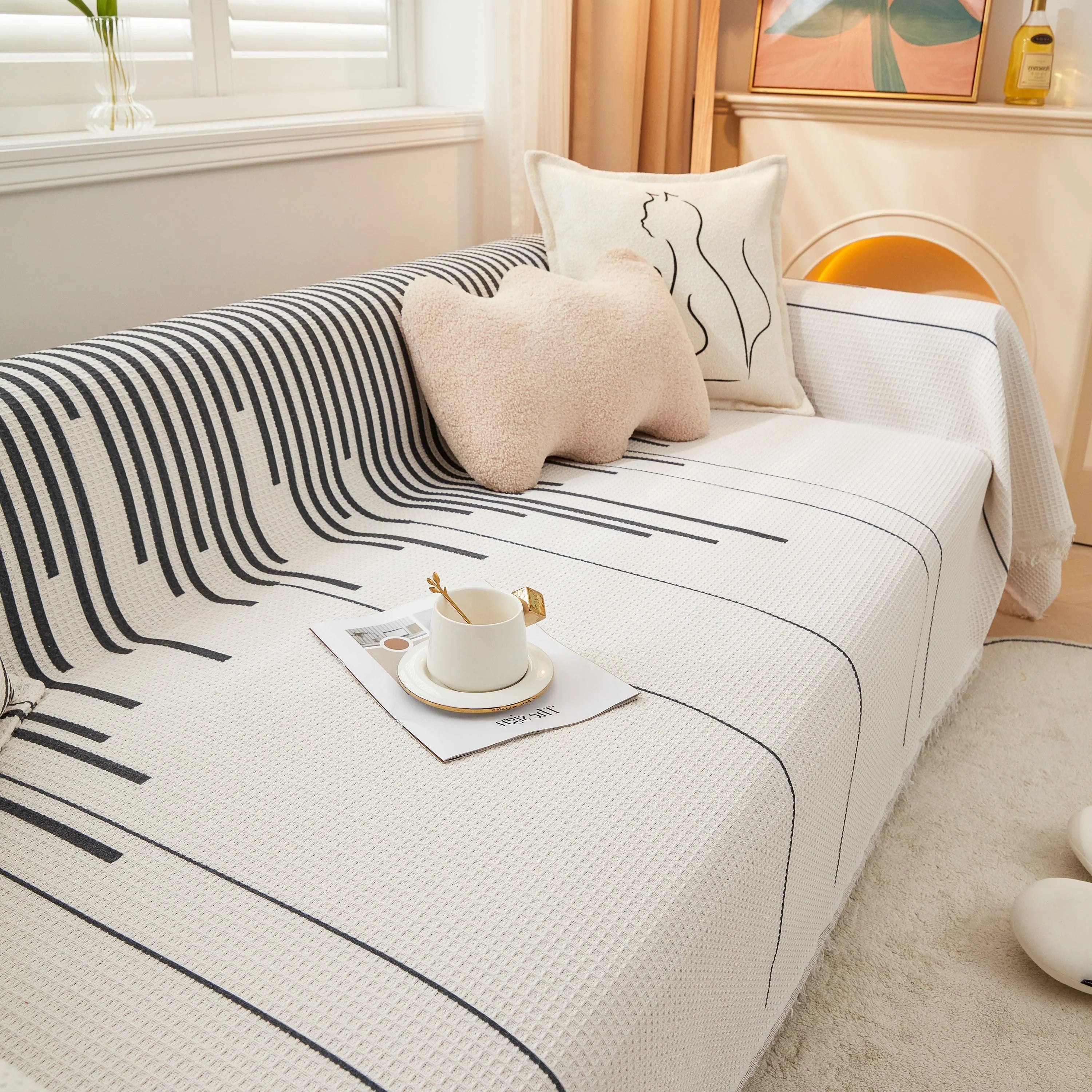 Furniture Covers for Pets, Waffle Lattice Fabric Sofa Throw, Couch Cover Blanket Throw - TaroTextile