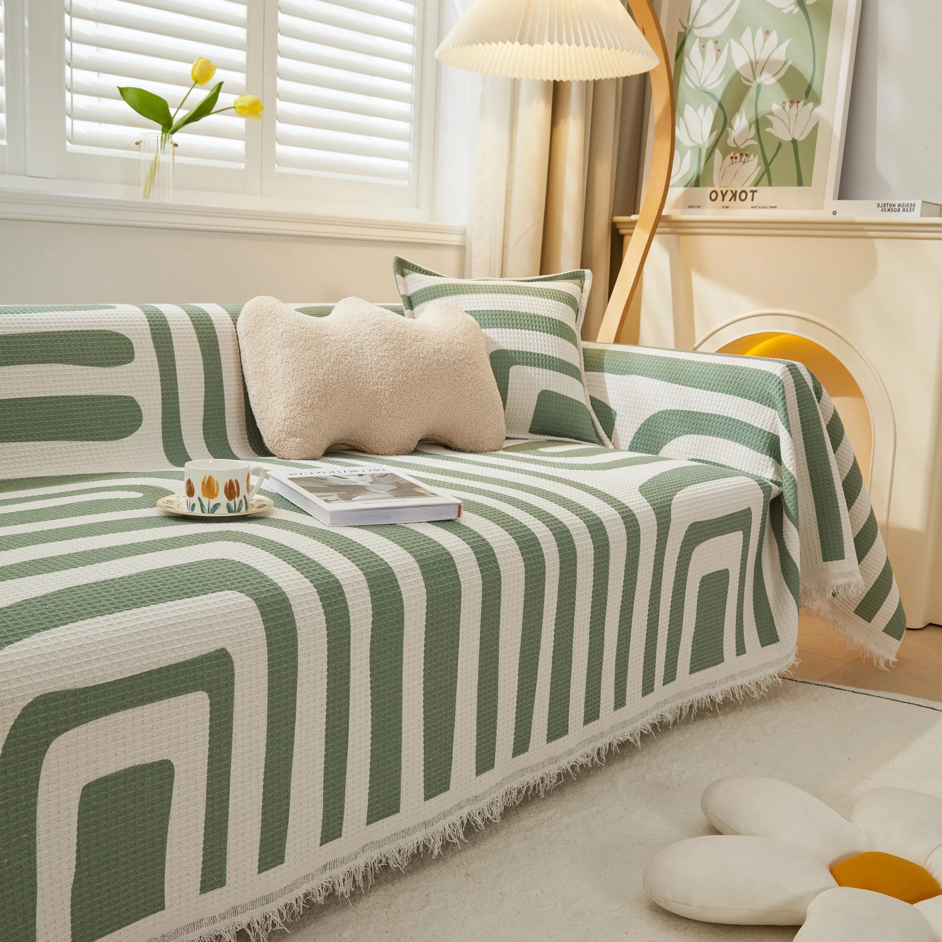 Furniture Covers for Pets, Waffle Lattice Fabric Sofa Throw, Couch Cover Blanket Throw - TaroTextile