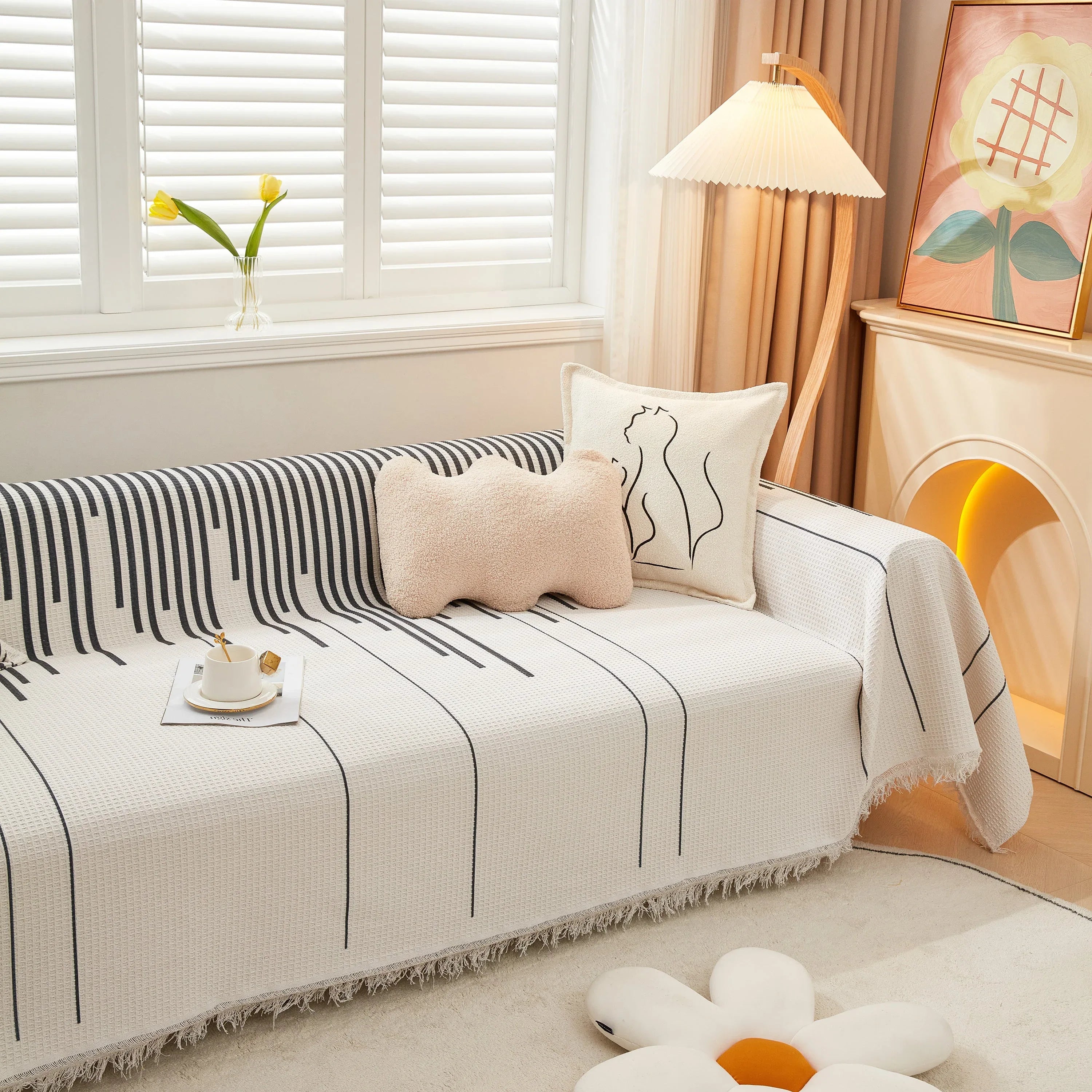 Furniture Covers for Pets, Waffle Lattice Fabric Sofa Throw, Couch Cover Blanket Throw - TaroTextile