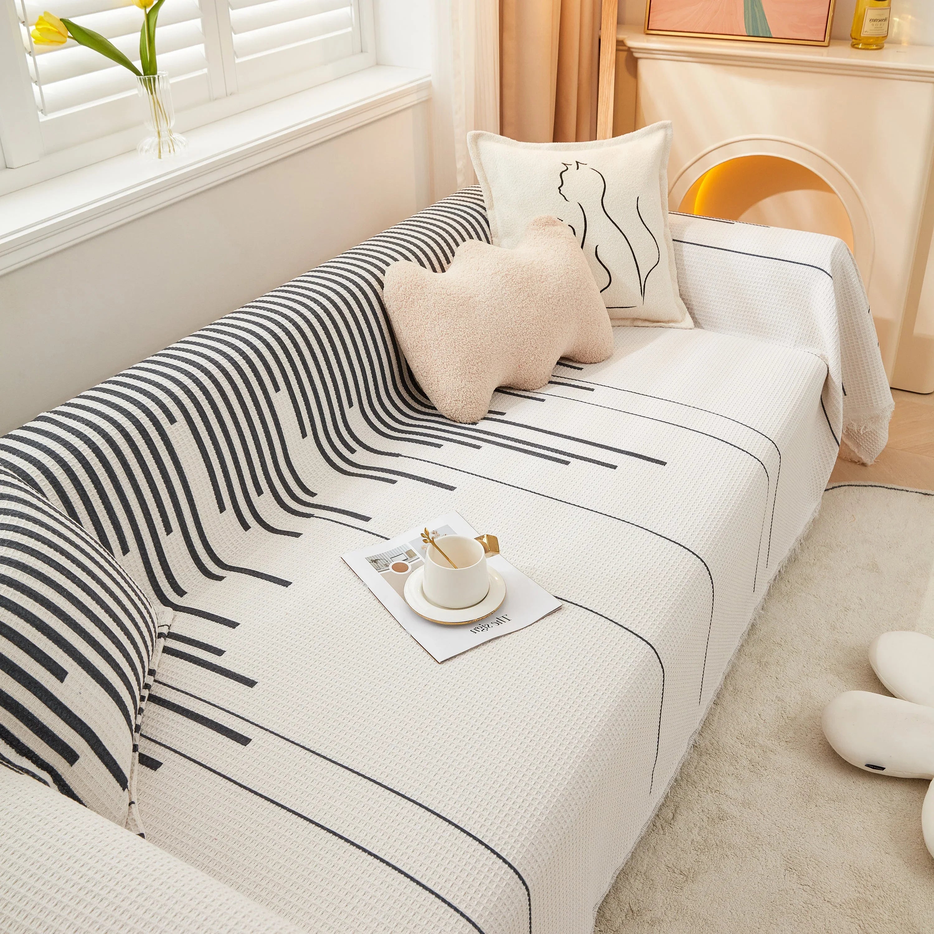 Furniture Covers for Pets, Waffle Lattice Fabric Sofa Throw, Couch Cover Blanket Throw - TaroTextile