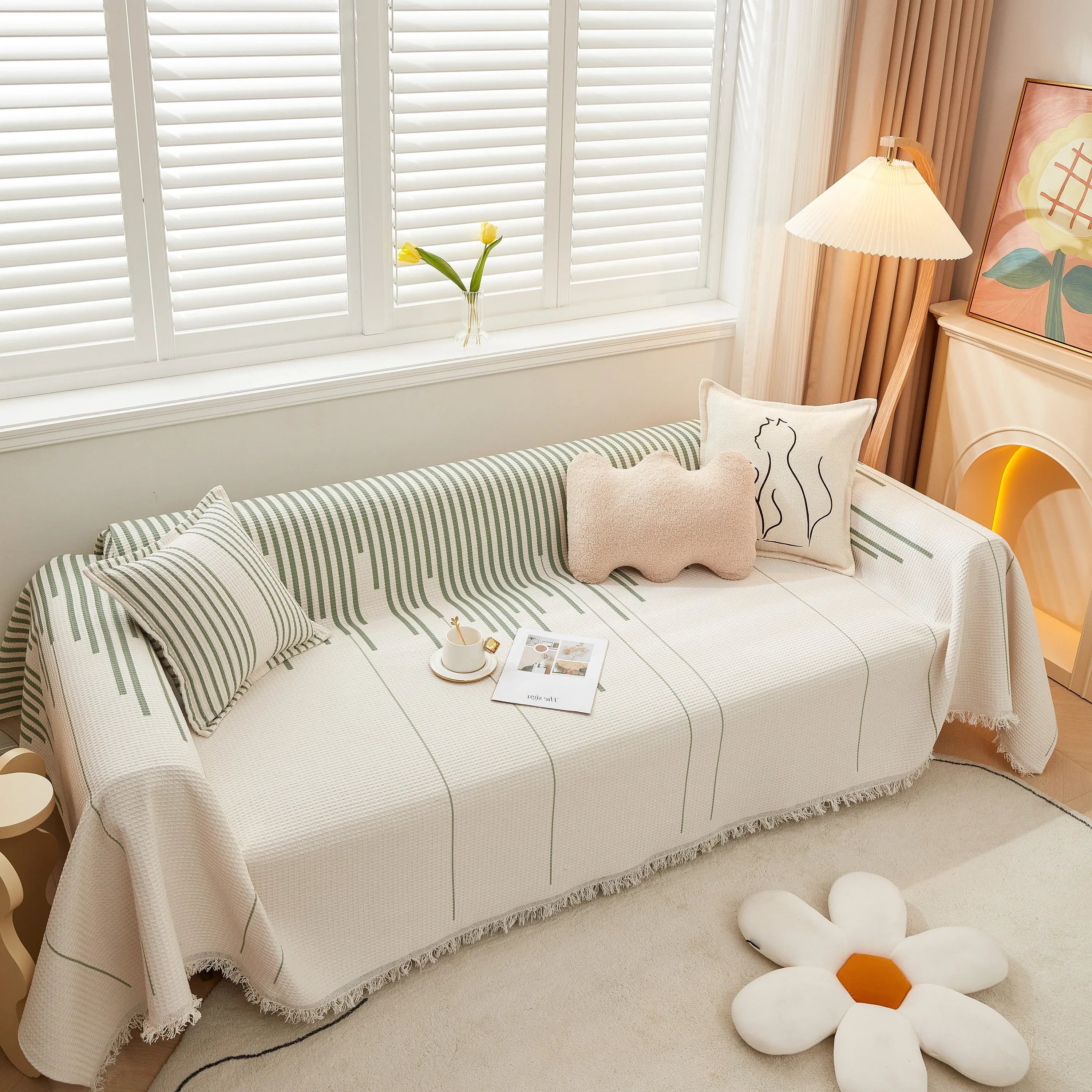 Furniture Covers for Pets, Waffle Lattice Fabric Sofa Throw, Couch Cover Blanket Throw - TaroTextile