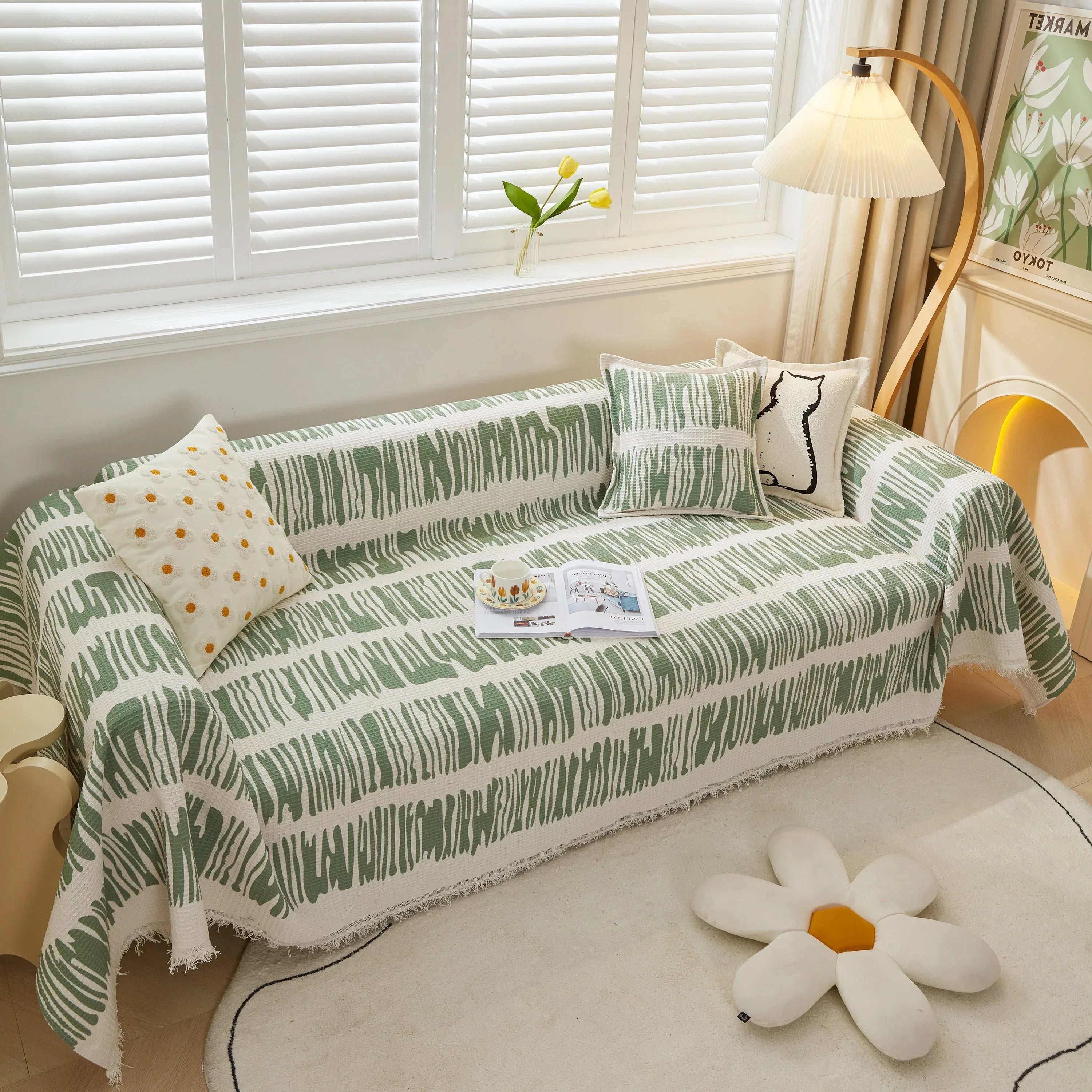 Furniture Covers for Pets, Waffle Lattice Fabric Sofa Throw, Couch Cover Blanket Throw - TaroTextile