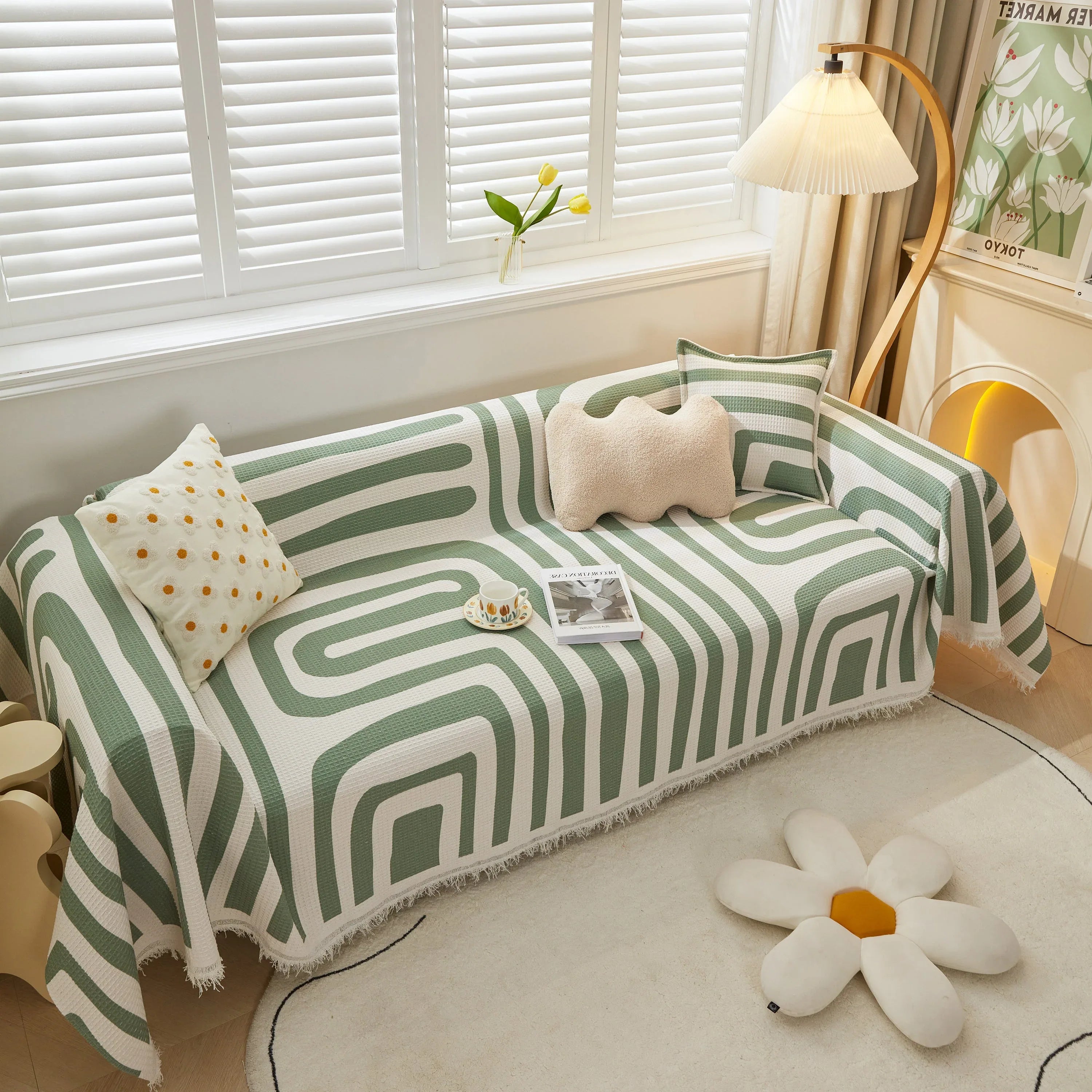 Furniture Covers for Pets, Waffle Lattice Fabric Sofa Throw, Couch Cover Blanket Throw - TaroTextile