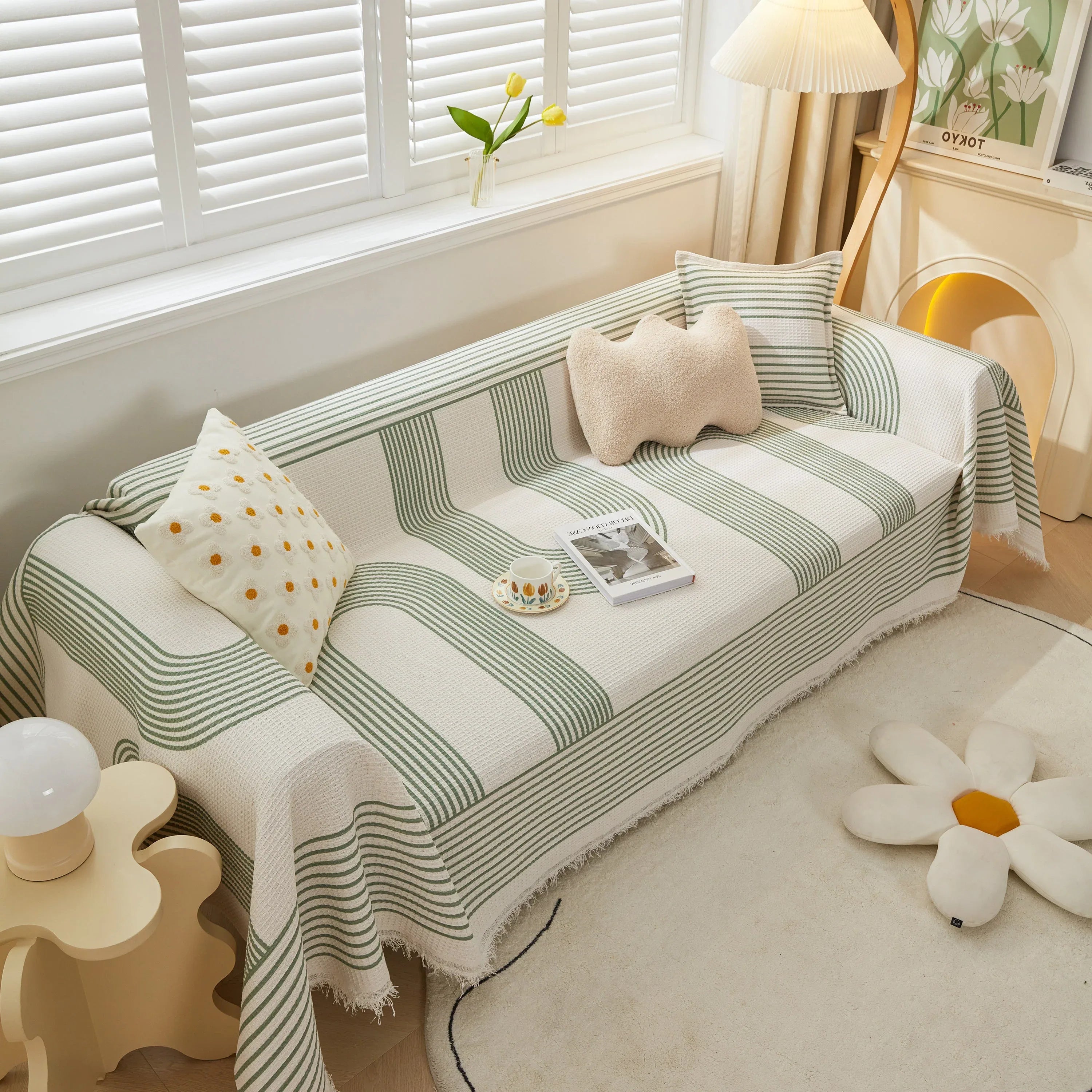 Furniture Covers for Pets, Waffle Lattice Fabric Sofa Throw, Couch Cover Blanket Throw - TaroTextile