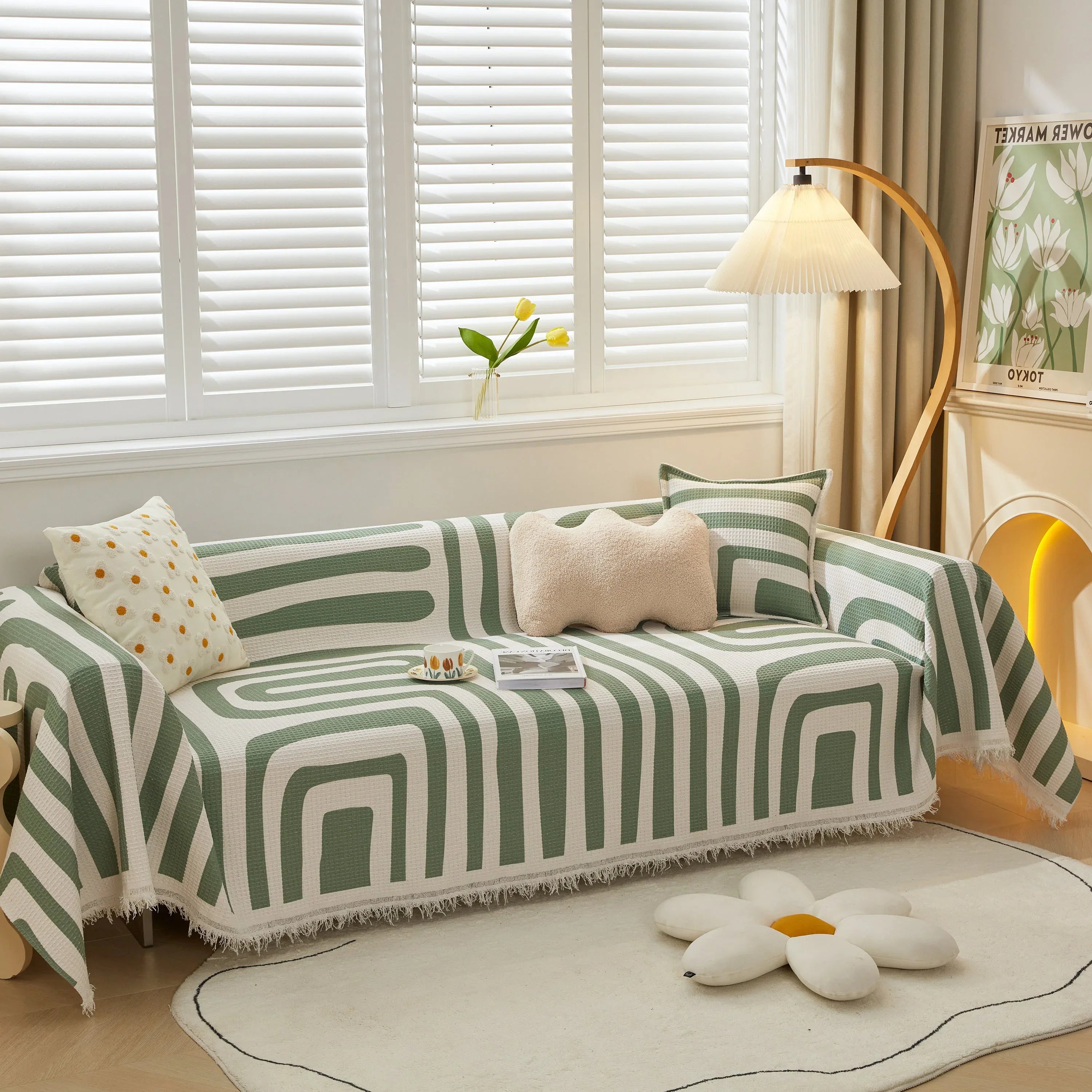 Furniture Covers for Pets, Waffle Lattice Fabric Sofa Throw, Couch Cover Blanket Throw - TaroTextile