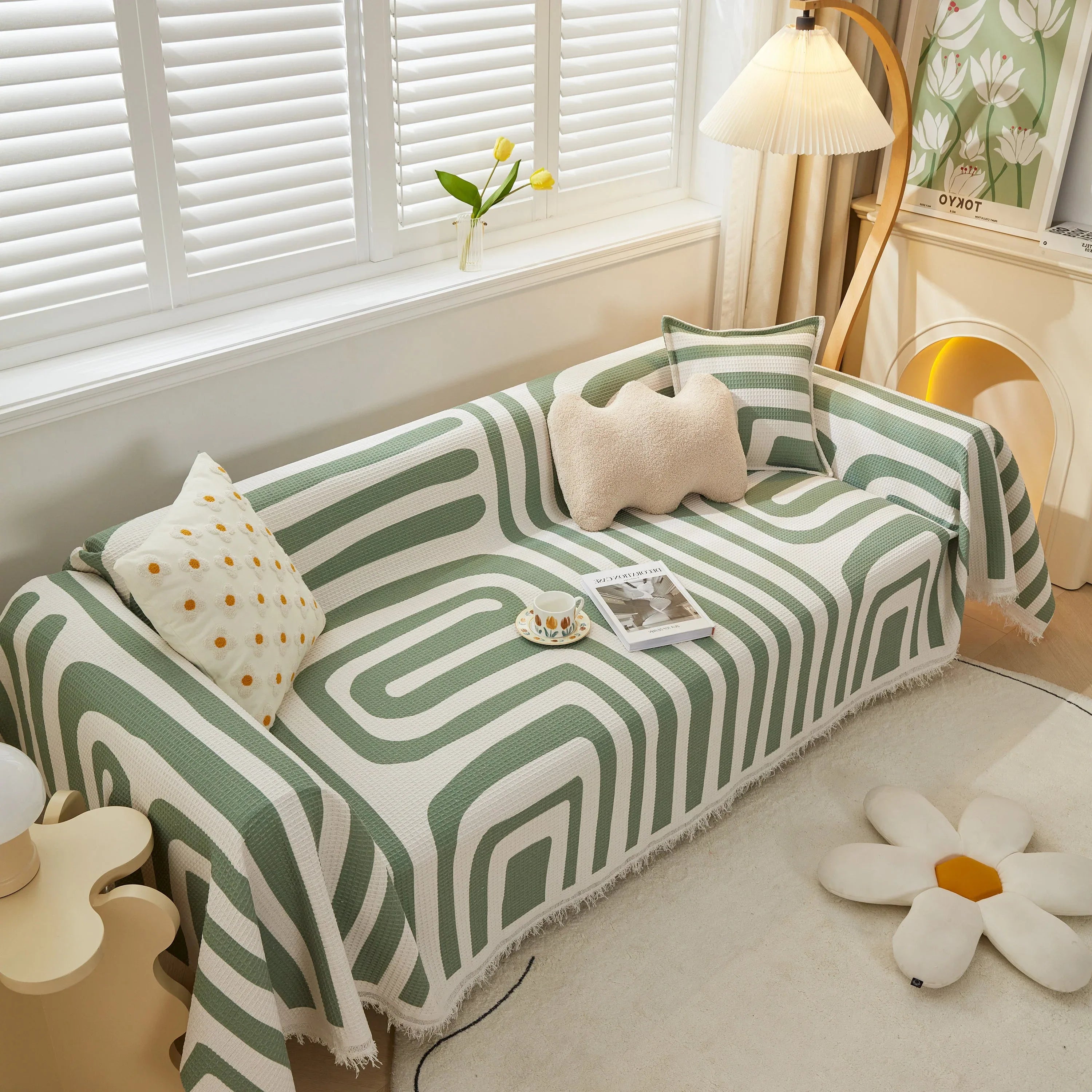 Furniture Covers for Pets, Waffle Lattice Fabric Sofa Throw, Couch Cover Blanket Throw - TaroTextile