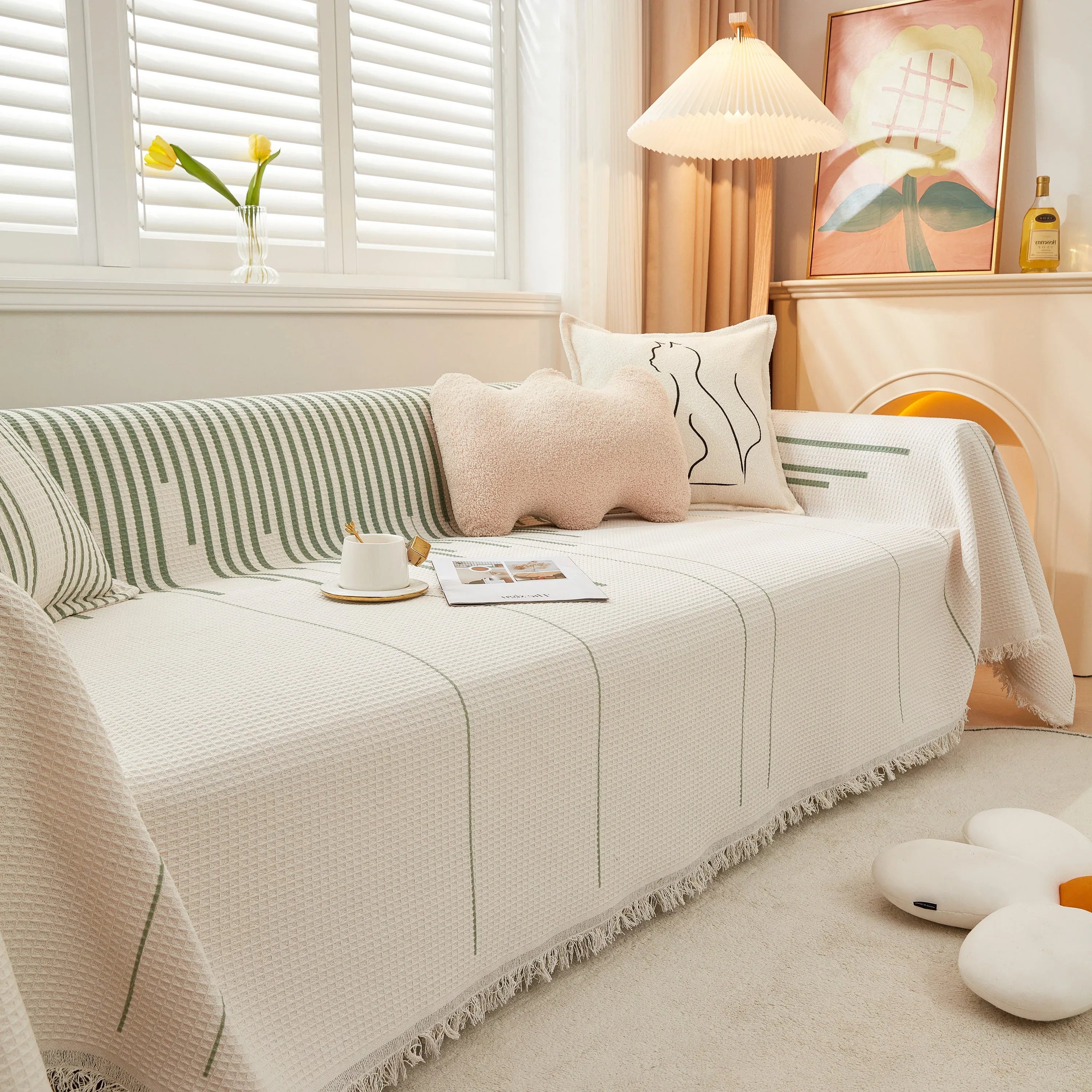 Furniture Covers for Pets, Waffle Lattice Fabric Sofa Throw, Couch Cover Blanket Throw - TaroTextile