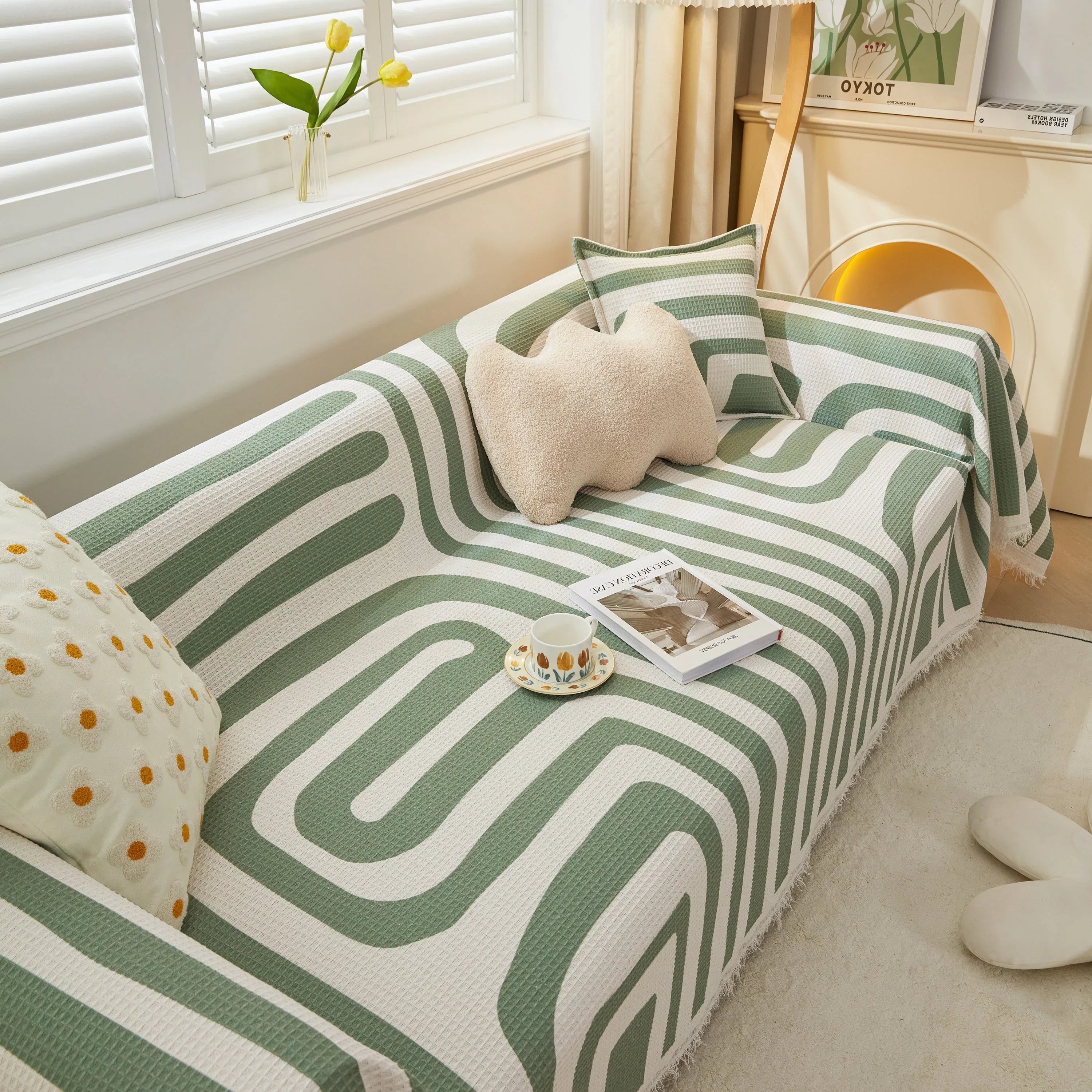 Furniture Covers for Pets, Waffle Lattice Fabric Sofa Throw, Couch Cover Blanket Throw - TaroTextile