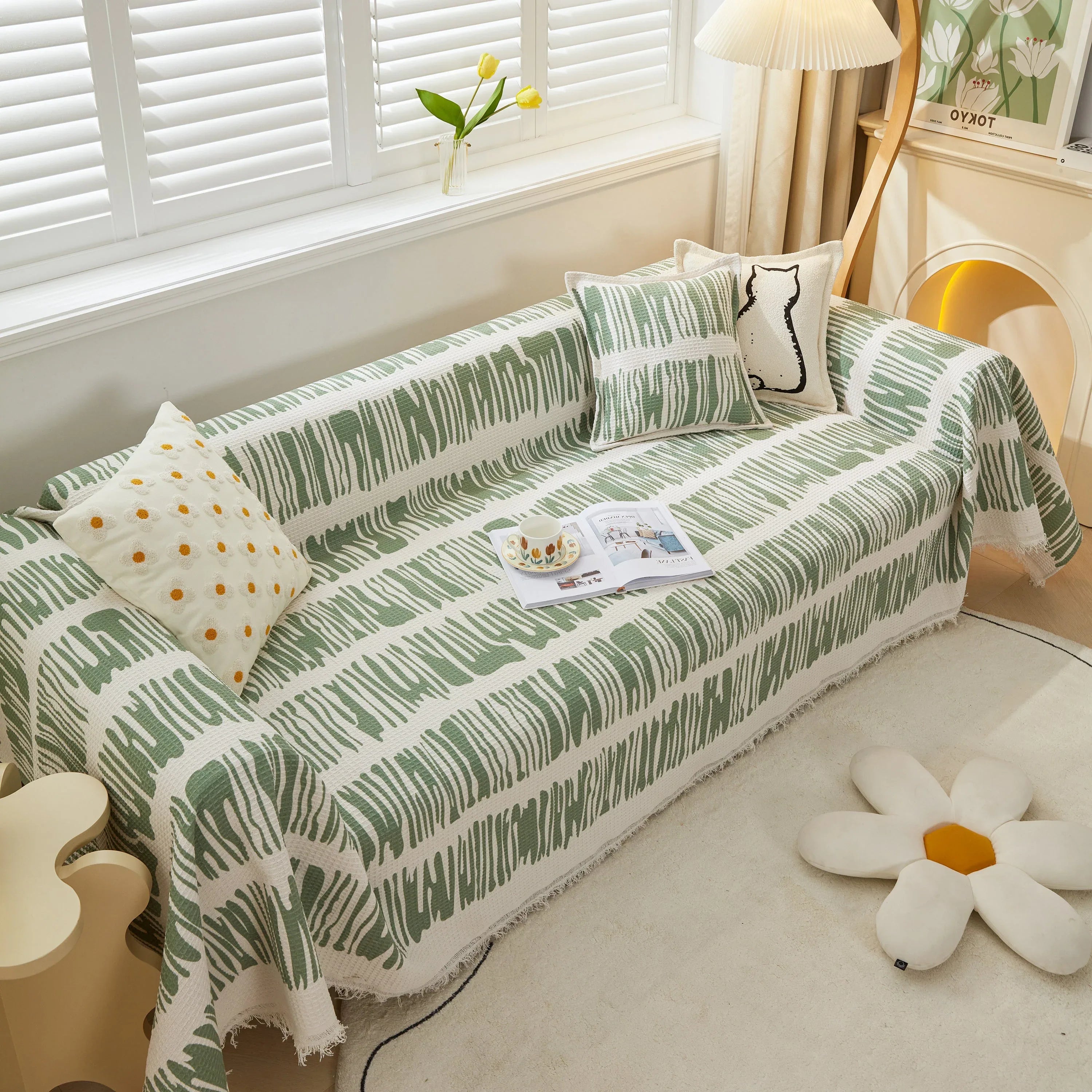 Furniture Covers for Pets, Waffle Lattice Fabric Sofa Throw, Couch Cover Blanket Throw - TaroTextile