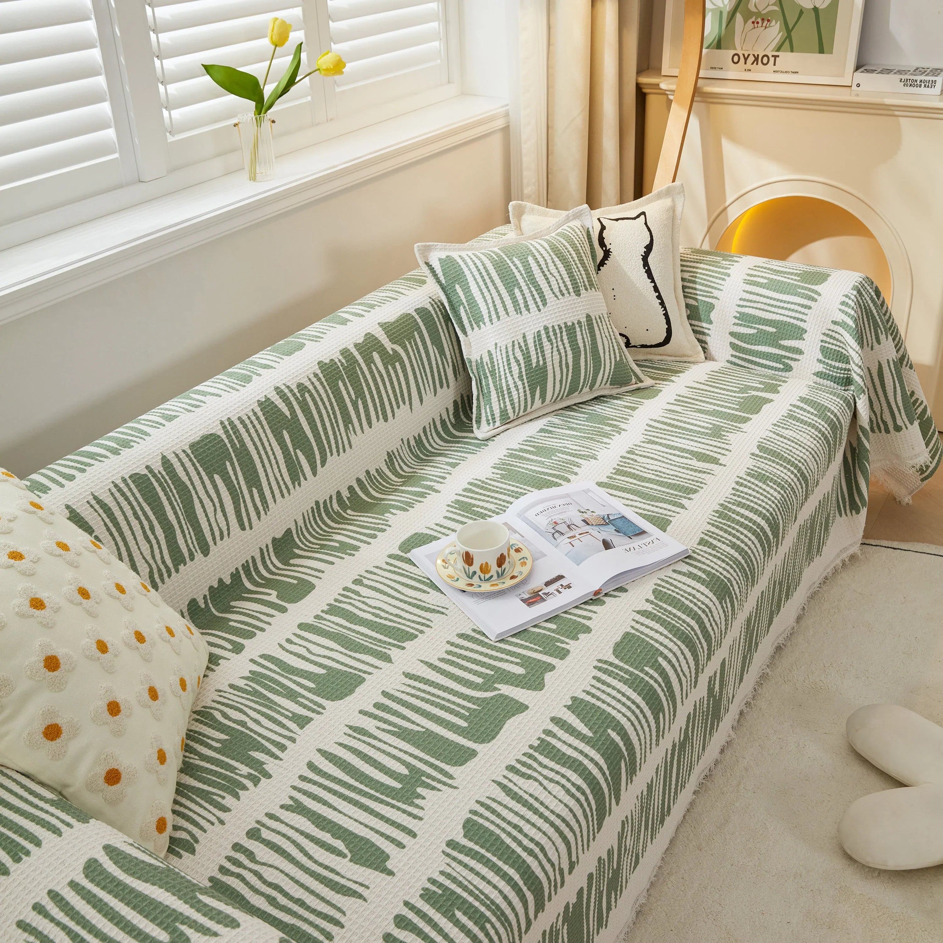 Furniture Covers for Pets, Waffle Lattice Fabric Sofa Throw, Couch Cover Blanket Throw - TaroTextile