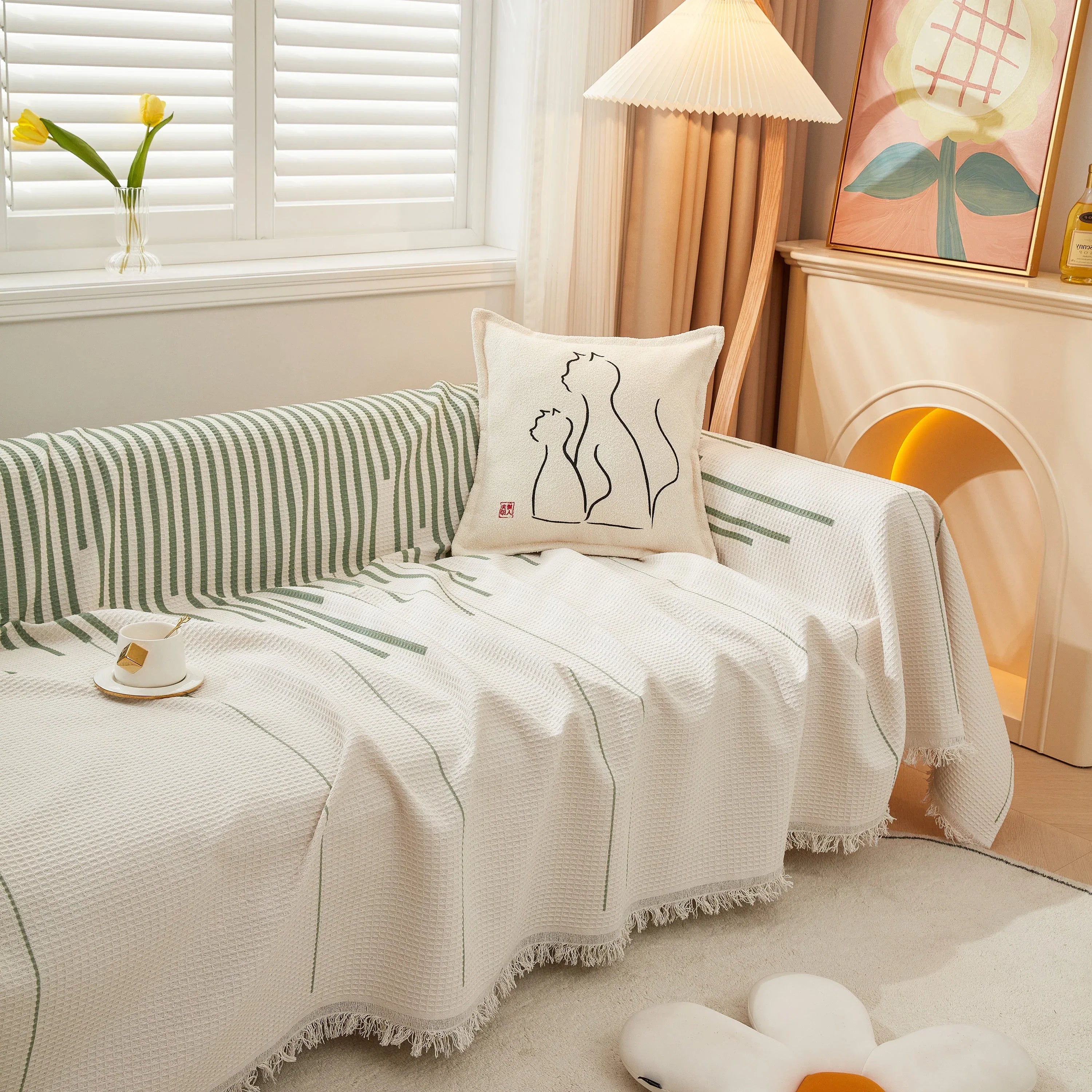 Furniture Covers for Pets, Waffle Lattice Fabric Sofa Throw, Couch Cover Blanket Throw - TaroTextile