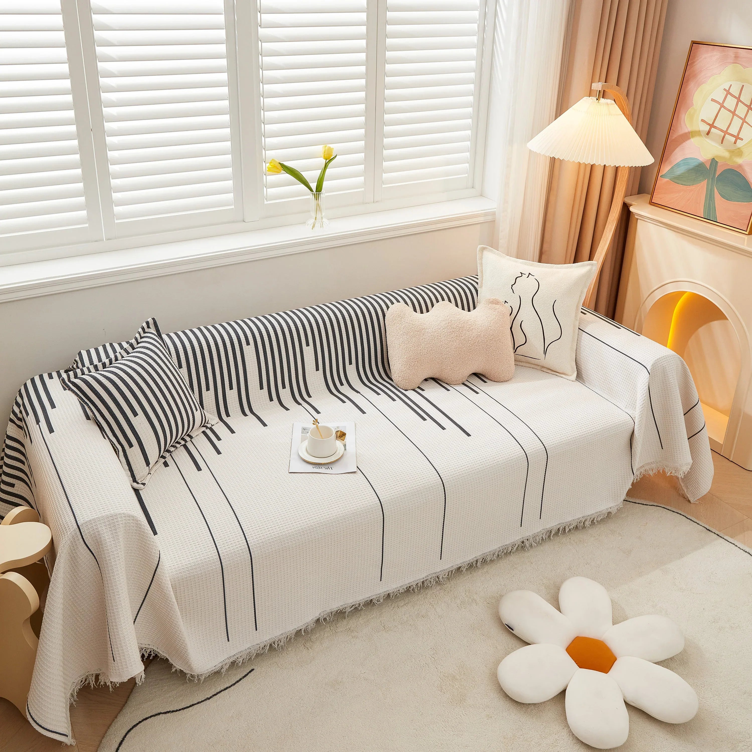 Furniture Covers for Pets, Waffle Lattice Fabric Sofa Throw, Couch Cover Blanket Throw - TaroTextile