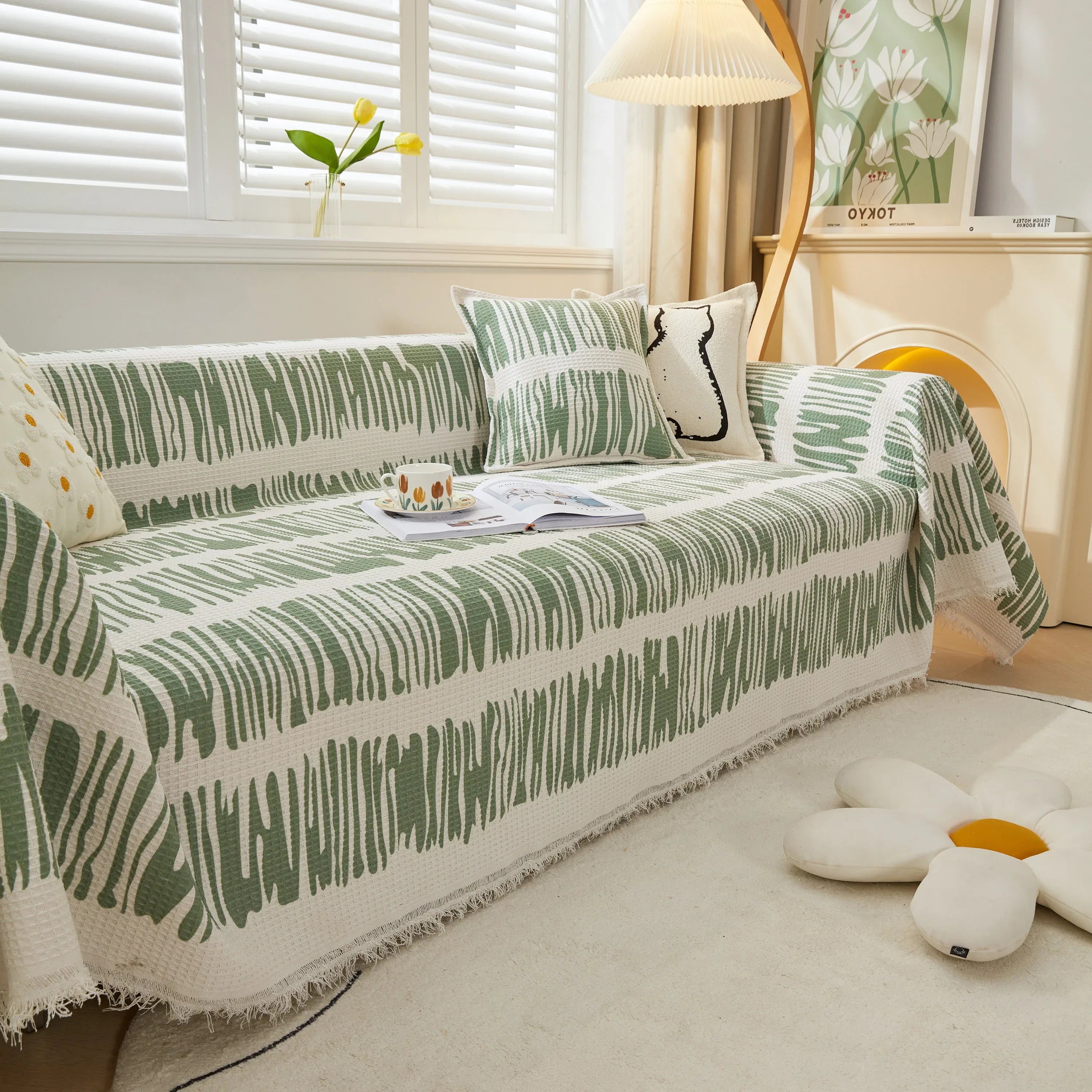 Furniture Covers for Pets, Waffle Lattice Fabric Sofa Throw, Couch Cover Blanket Throw - TaroTextile