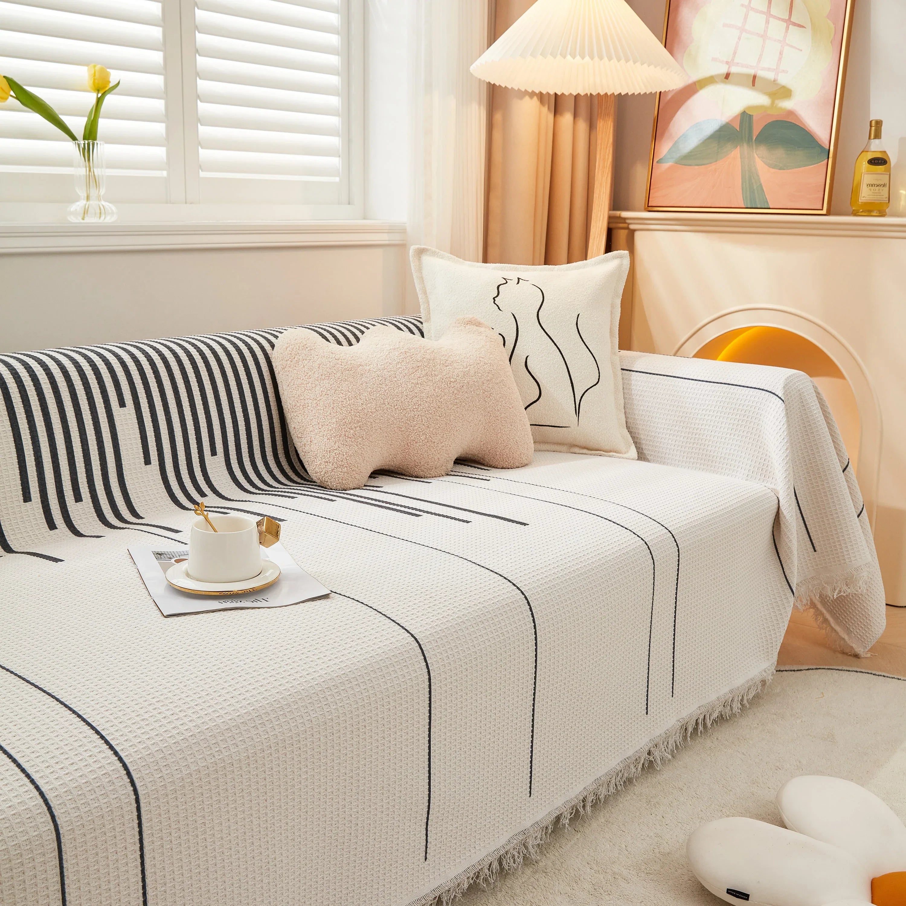 Furniture Covers for Pets, Waffle Lattice Fabric Sofa Throw, Couch Cover Blanket Throw - TaroTextile