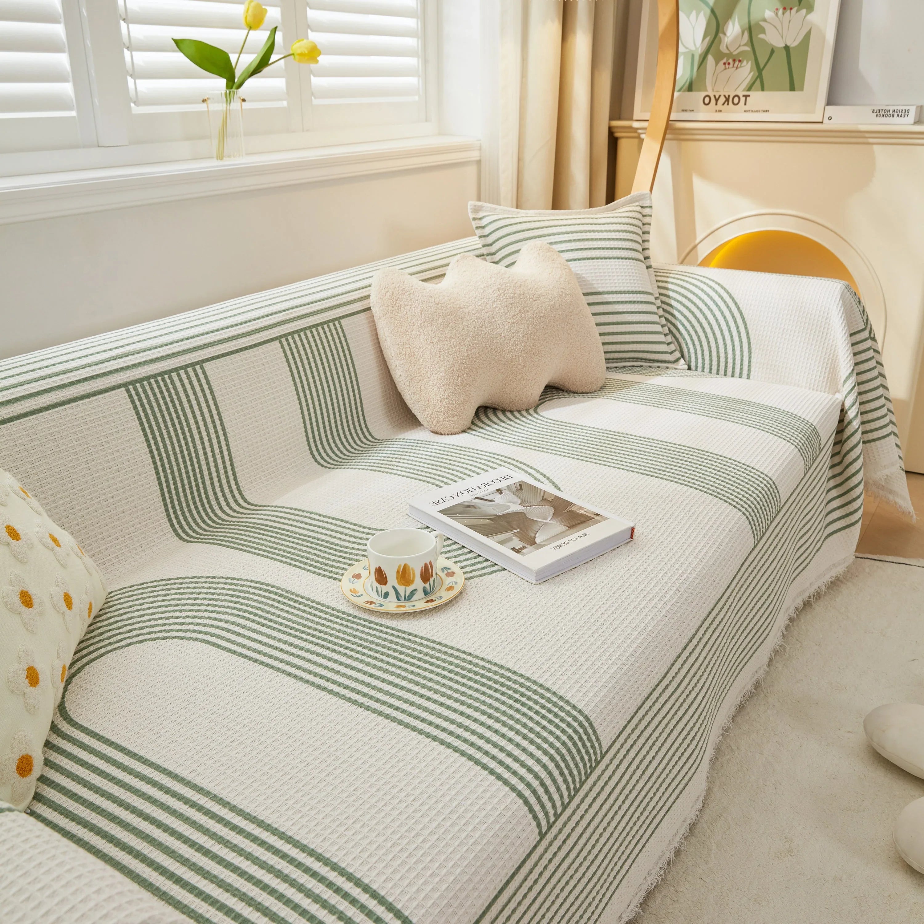 Furniture Covers for Pets, Waffle Lattice Fabric Sofa Throw, Couch Cover Blanket Throw - TaroTextile