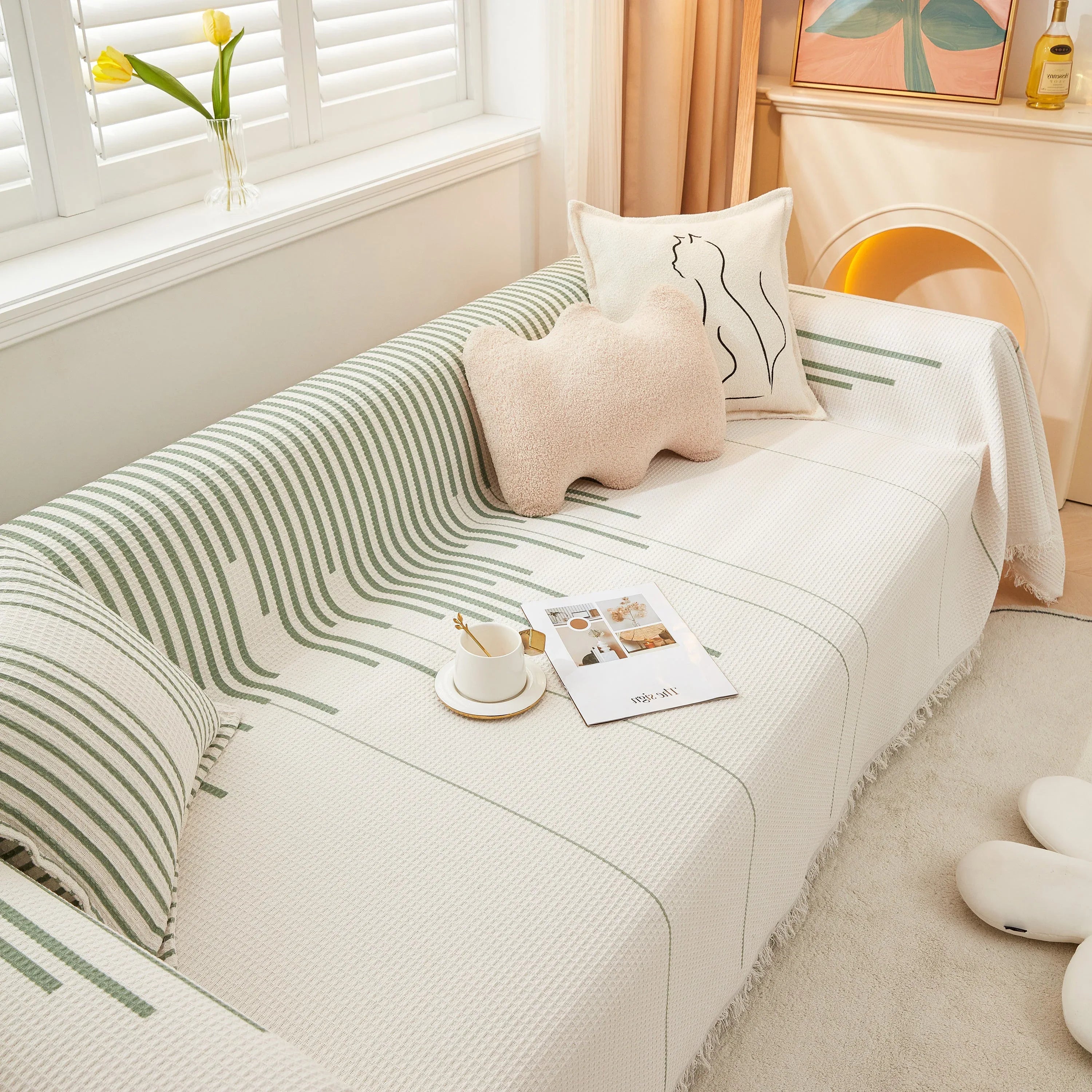 Furniture Covers for Pets, Waffle Lattice Fabric Sofa Throw, Couch Cover Blanket Throw - TaroTextile