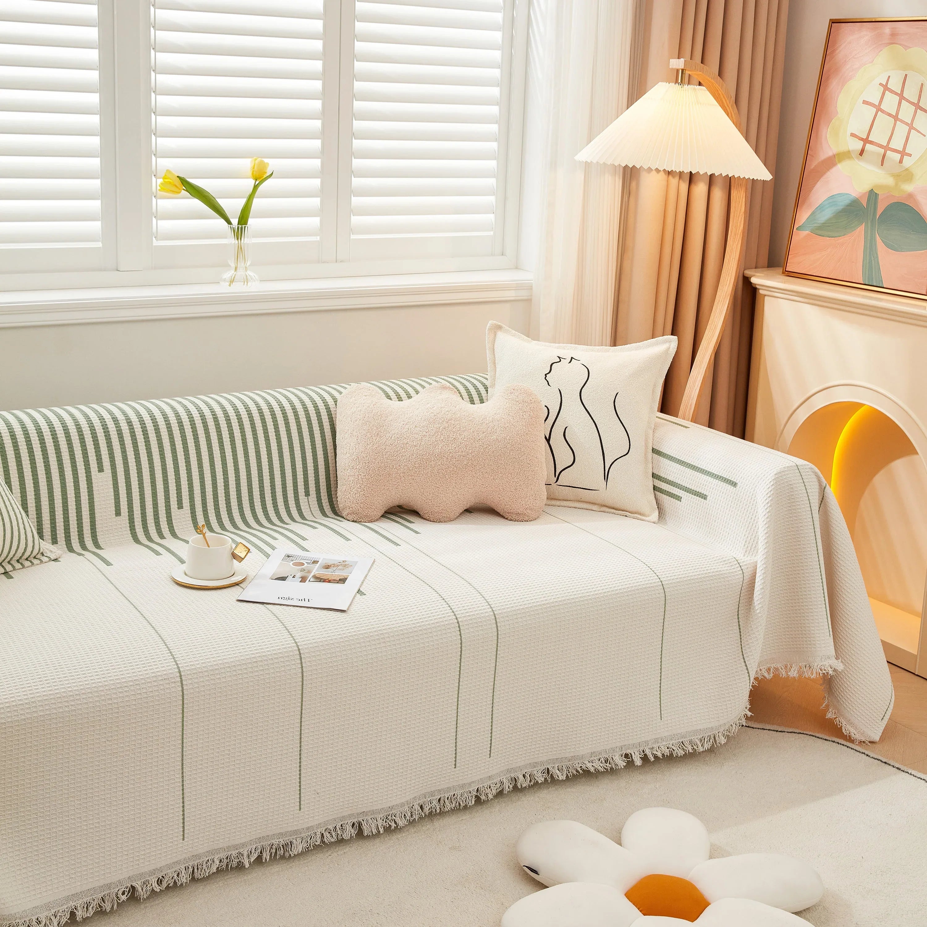 Furniture Covers for Pets, Waffle Lattice Fabric Sofa Throw, Couch Cover Blanket Throw - TaroTextile