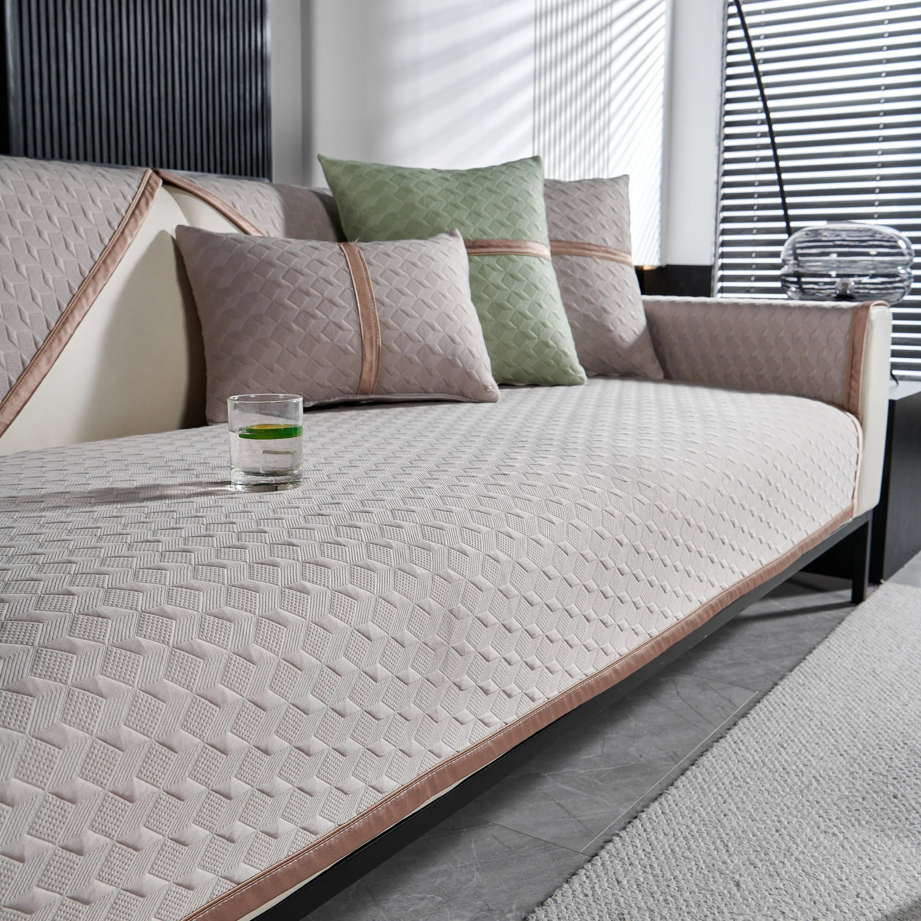 Geometric 3D Sofa Cover, Non-Slip Couch Protector for Seat, Backrest & Armrest - TaroTextile