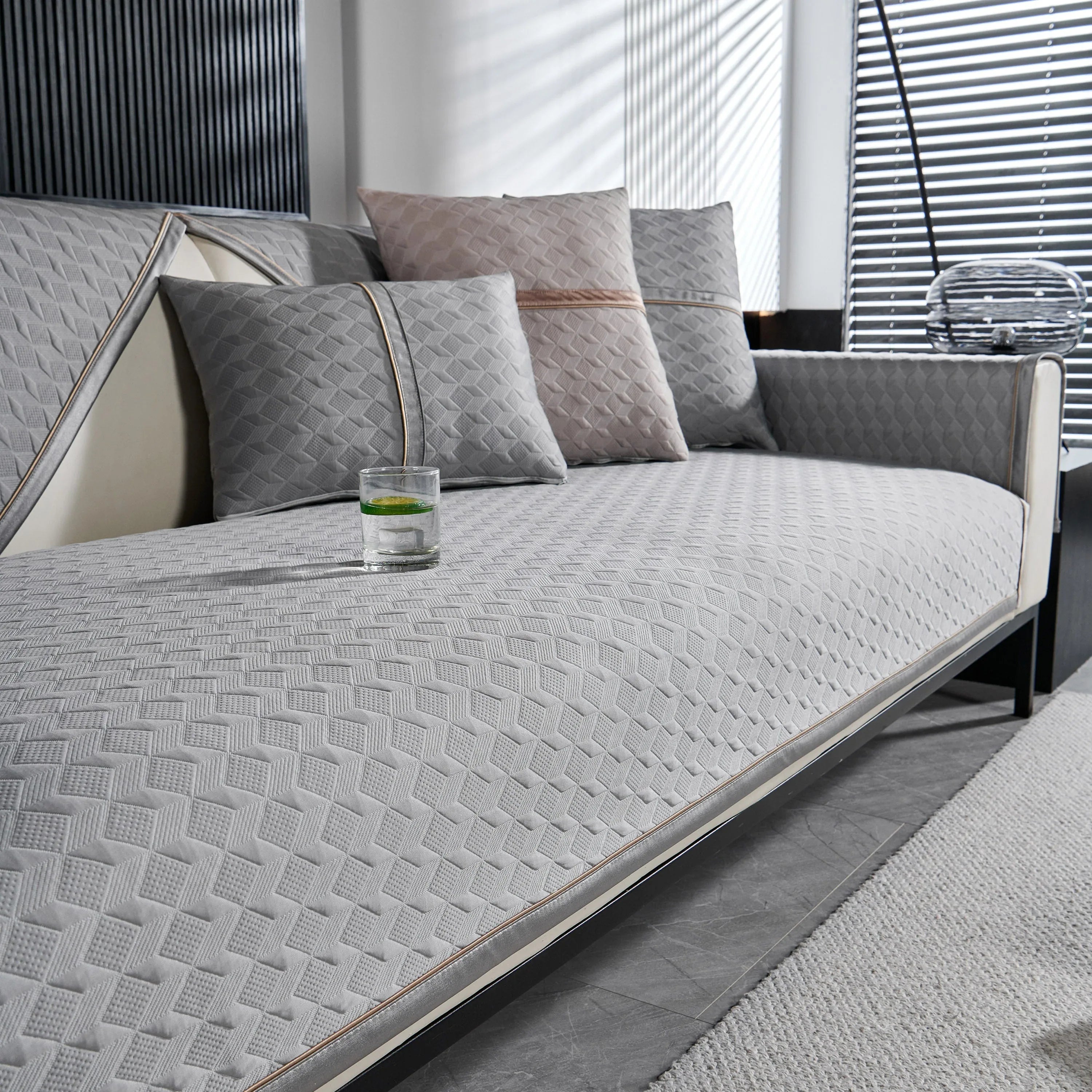 Geometric 3D Sofa Cover, Non-Slip Couch Protector for Seat, Backrest & Armrest - TaroTextile