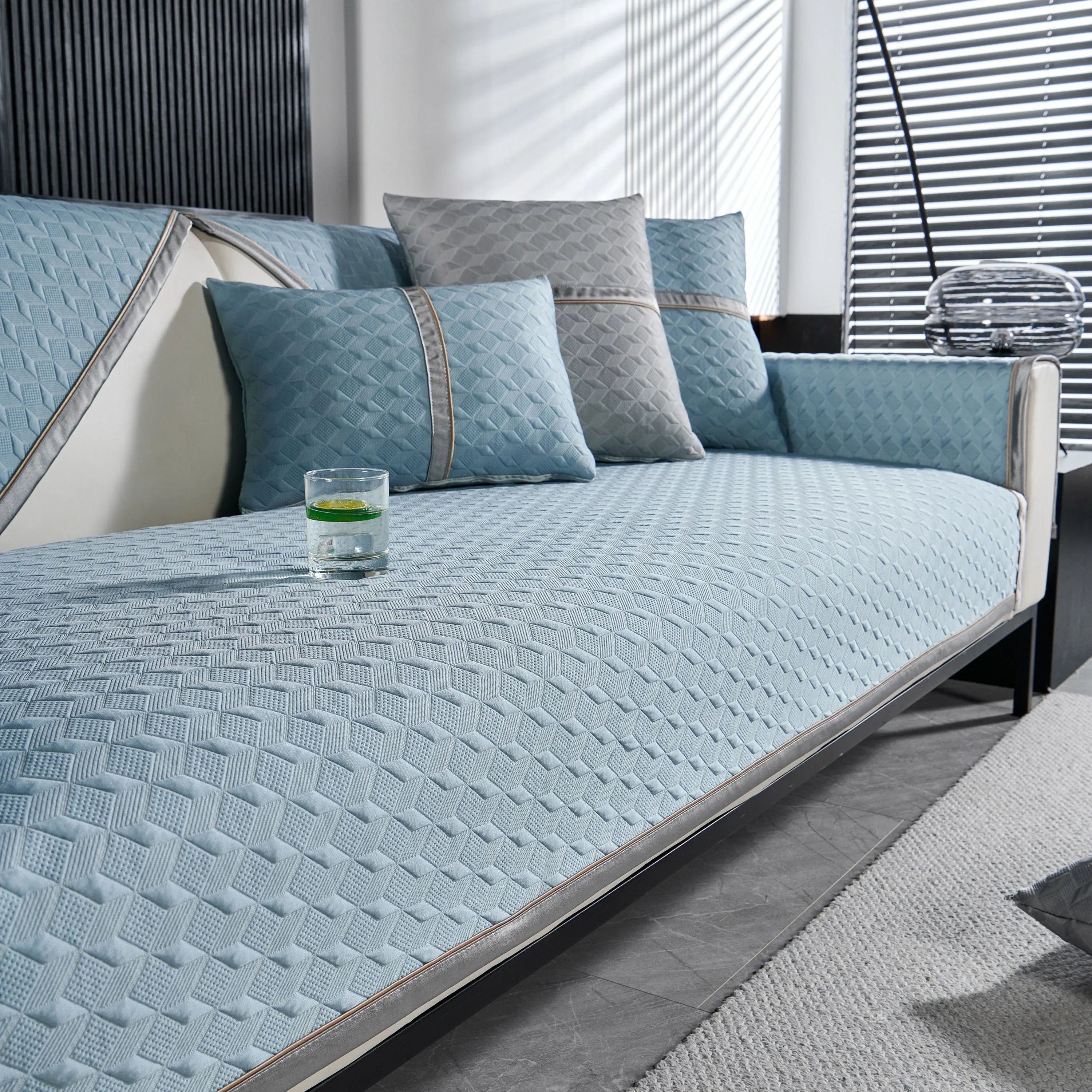 Geometric 3D Sofa Cover, Non-Slip Couch Protector for Seat, Backrest & Armrest - TaroTextile