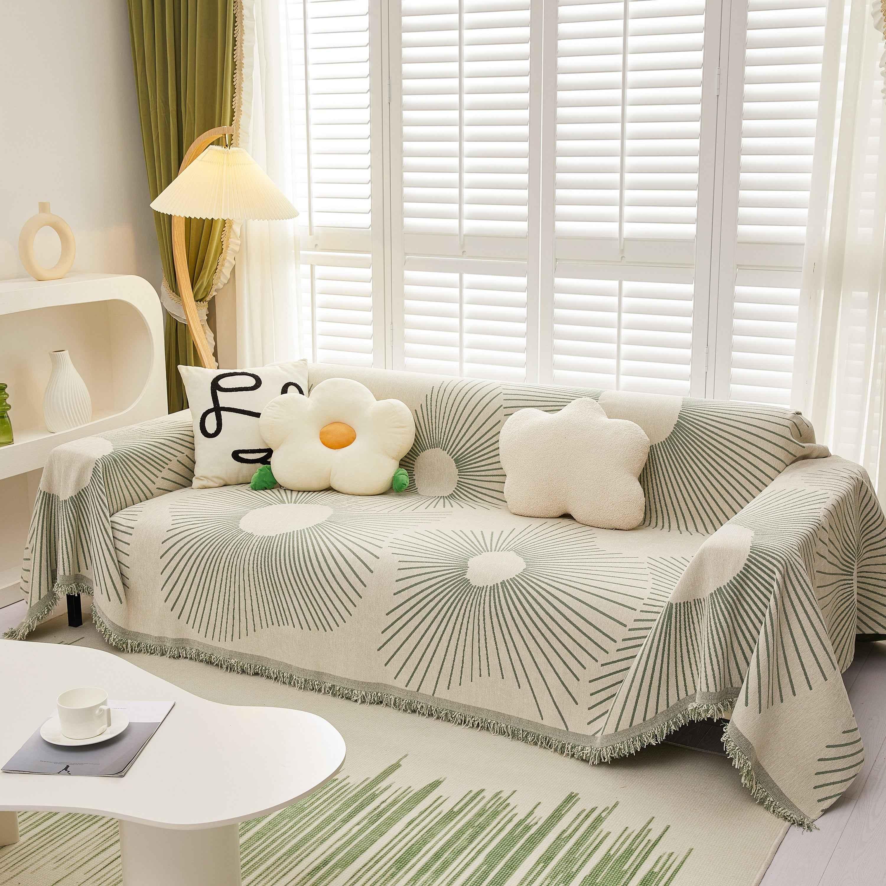 Geometric Radial Striped L-Shape Sofa Cover: Thick, Reversible Furniture Blanket for Kids and Pets - TaroTextile