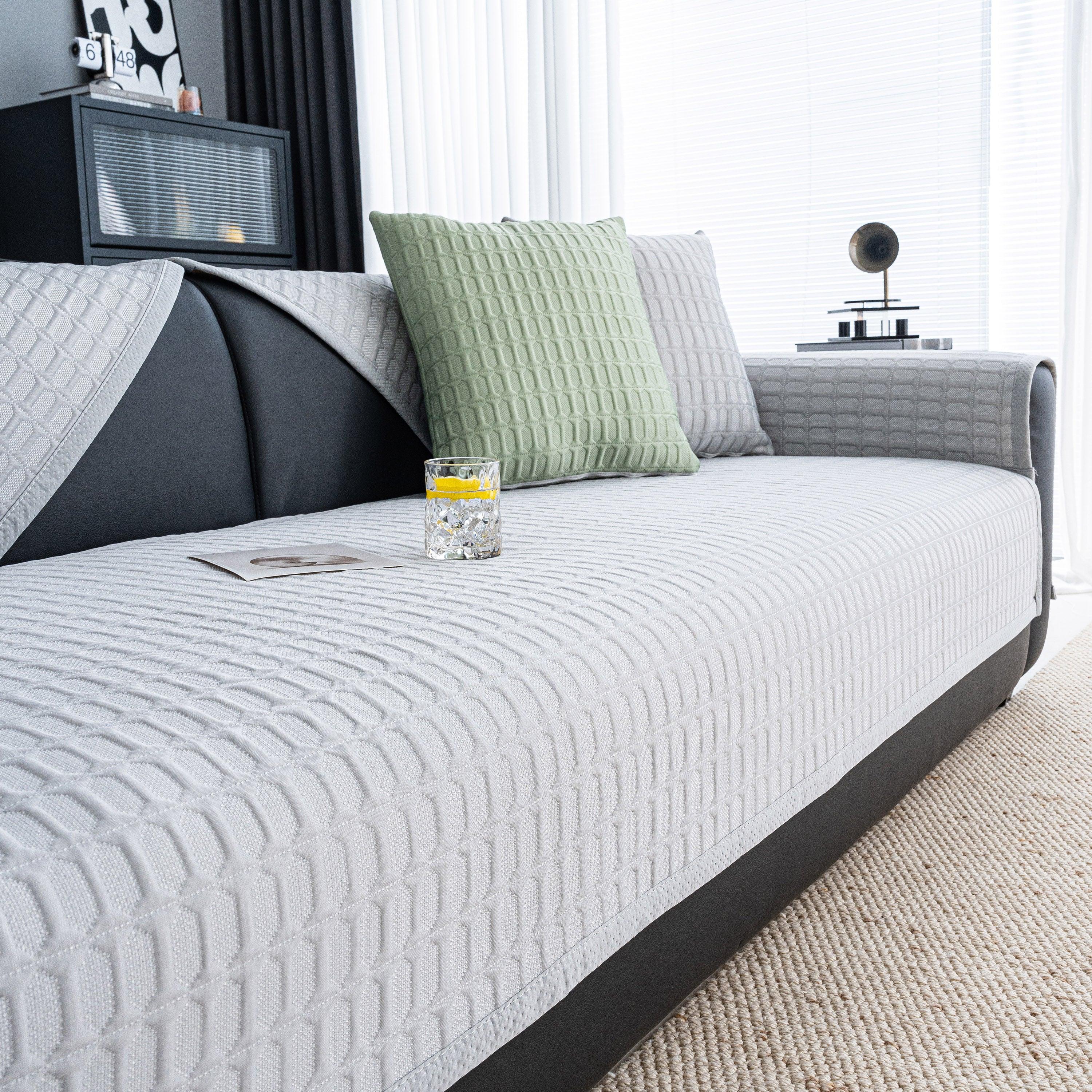 Geometric Textured Couch Slipcover Protector Non-Slip Ice Silk Sofa Cover for Couch - TaroTextile
