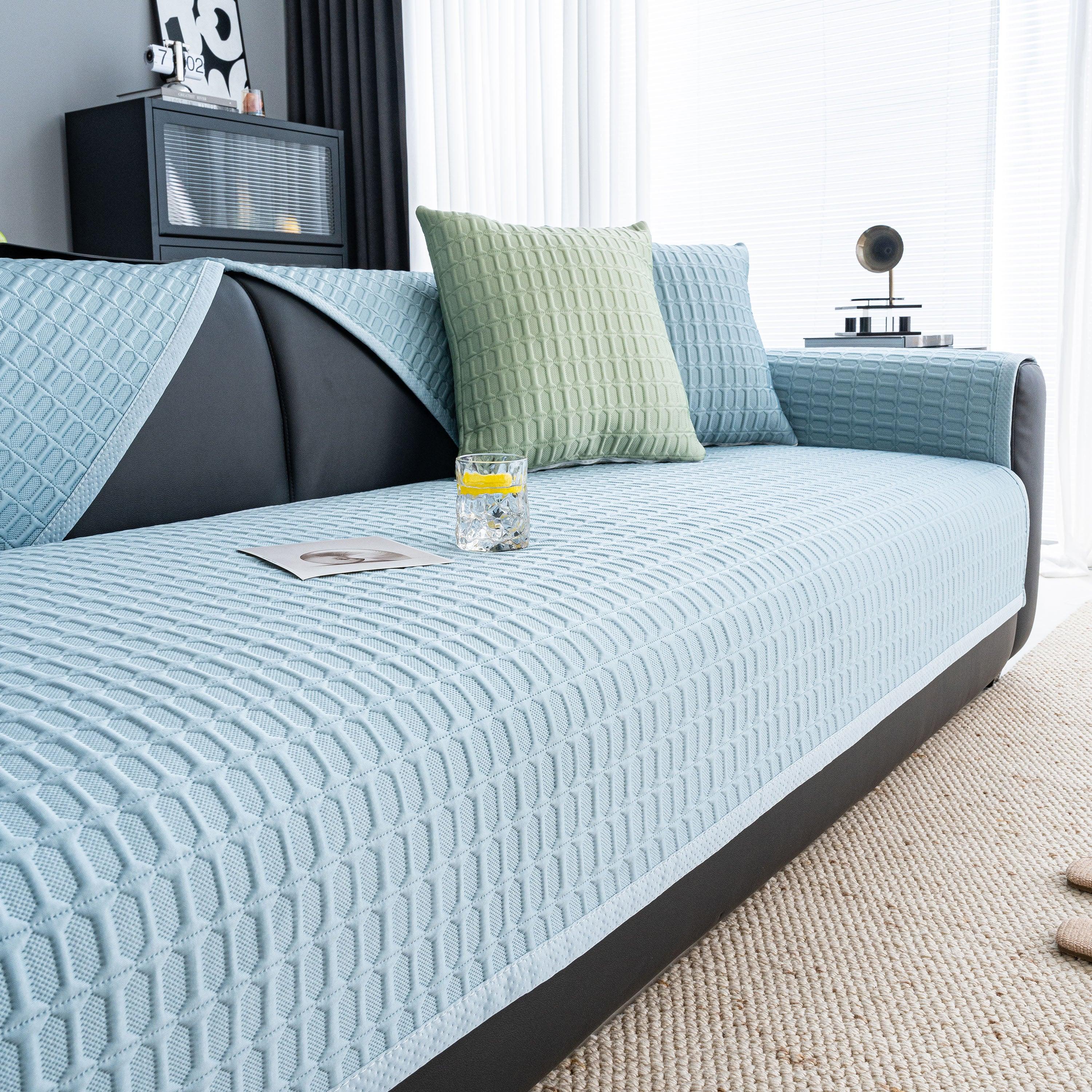 Geometric Textured Couch Slipcover Protector Non-Slip Ice Silk Sofa Cover for Couch - TaroTextile