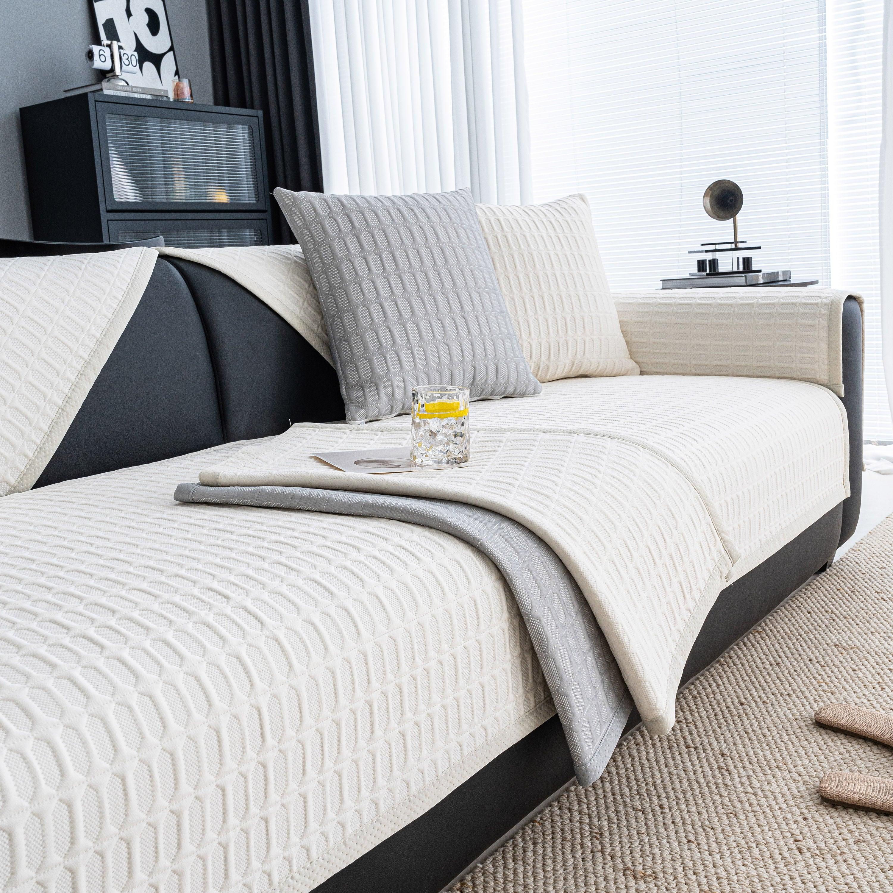 Geometric Textured Couch Slipcover Protector Non-Slip Ice Silk Sofa Cover for Couch - TaroTextile