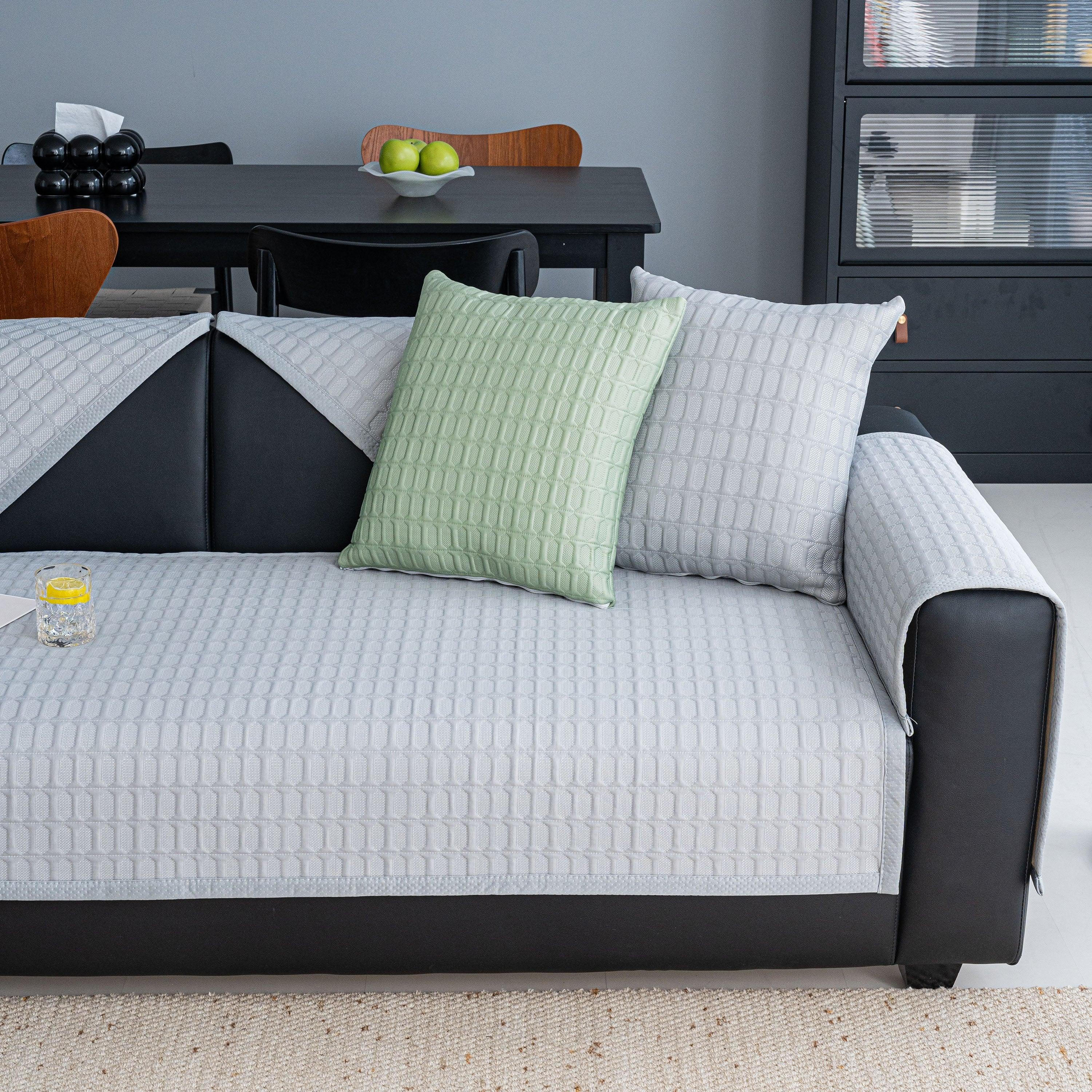 Geometric Textured Couch Slipcover Protector Non-Slip Ice Silk Sofa Cover for Couch - TaroTextile