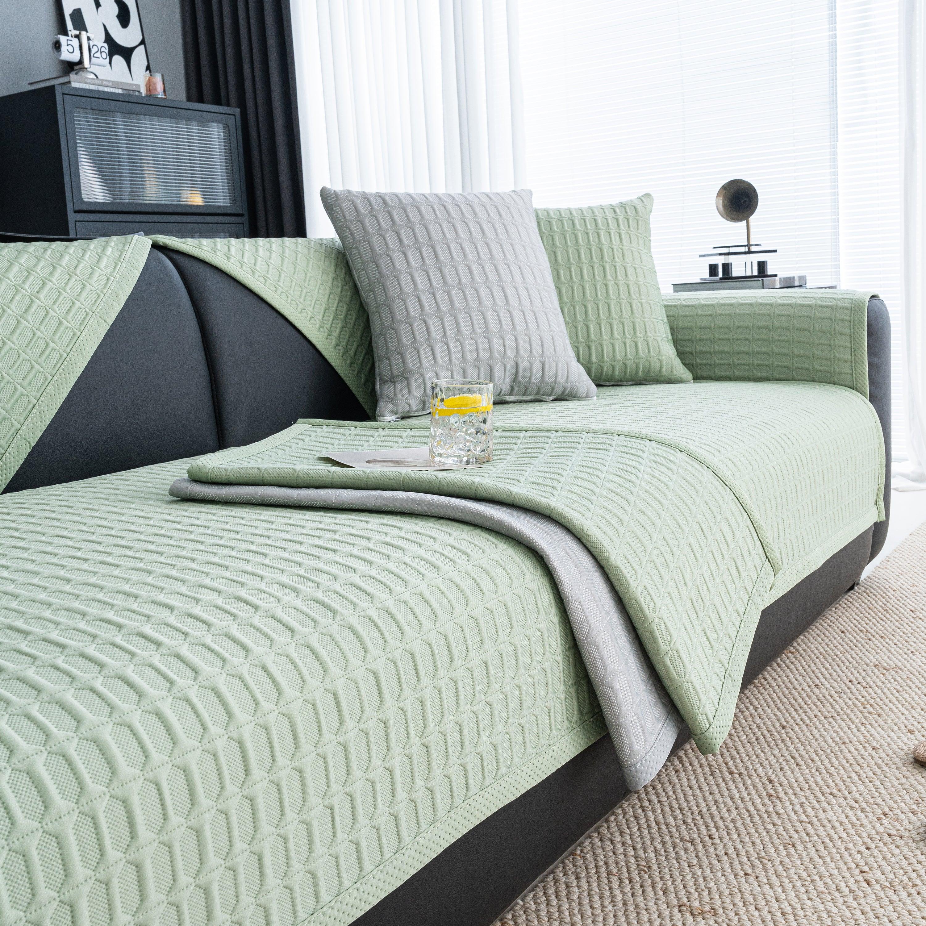 Geometric Textured Couch Slipcover Protector Non-Slip Ice Silk Sofa Cover for Couch - TaroTextile