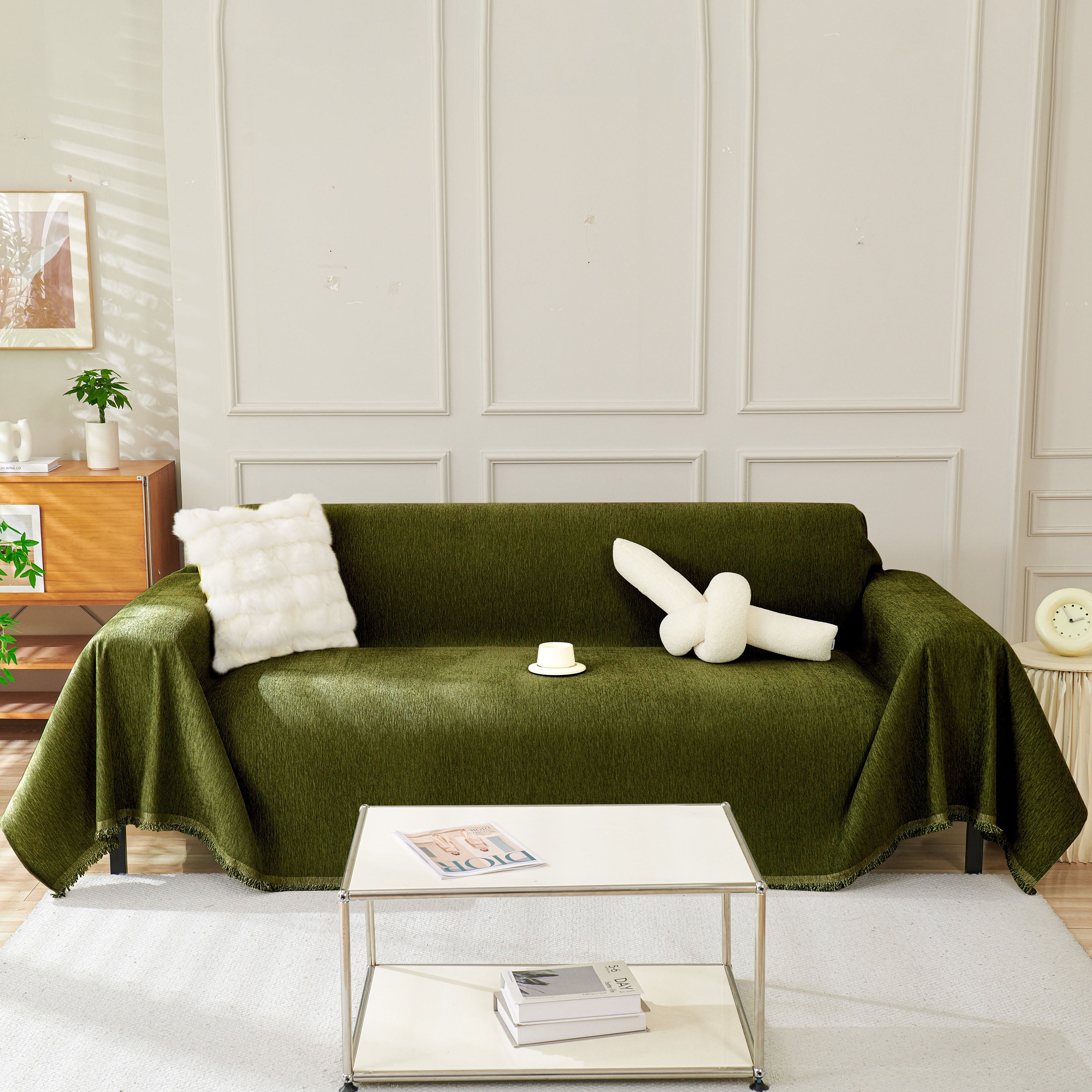 Solid Color Chenille Sofa Throw Blanket, Soft & Plush Decorative Couch Throw Cover