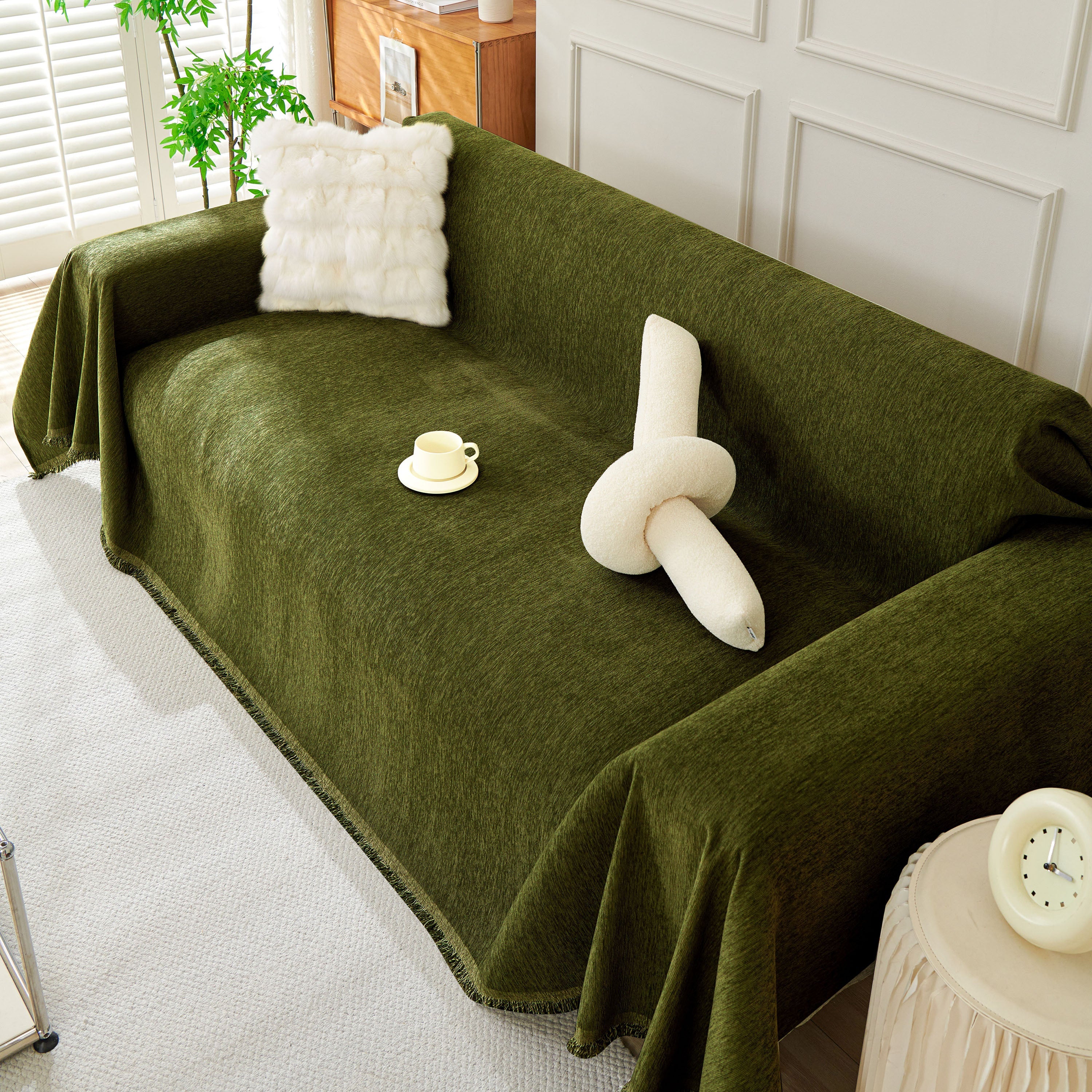 Solid Color Chenille Sofa Throw Blanket, Soft & Plush Decorative Couch Throw Cover