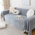 Boho Herringbone Sofa Throw Blanket with Pom Pom Tassels Stylish Furniture Slipcover