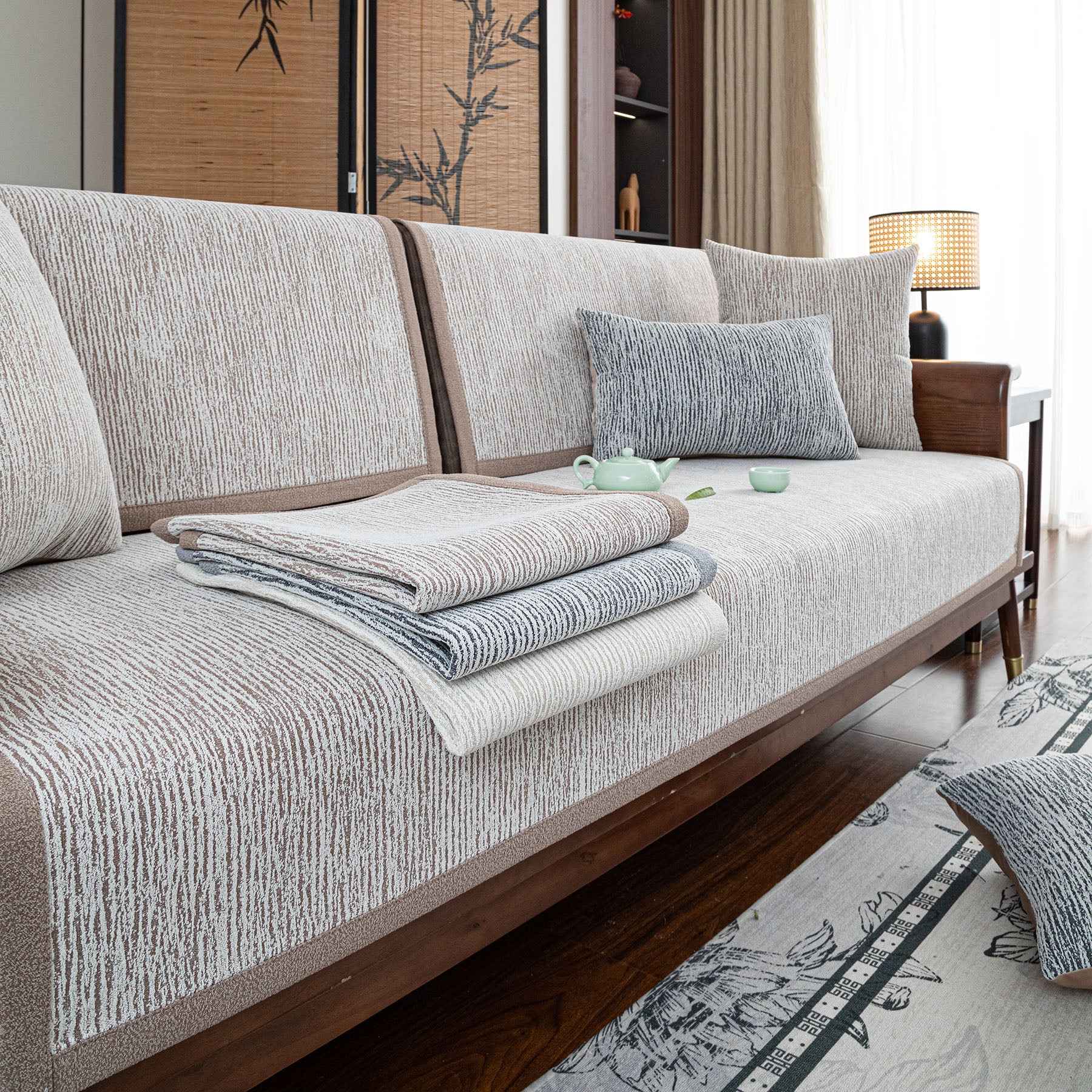 Textured Striped Sofa Cover, Non-Slip Couch Protector for Pets, Kids & Daily Use