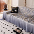 Elegant Botanical Sofa Cover with Pleated Tulle Skirt, Vintage Floral Couch Protector