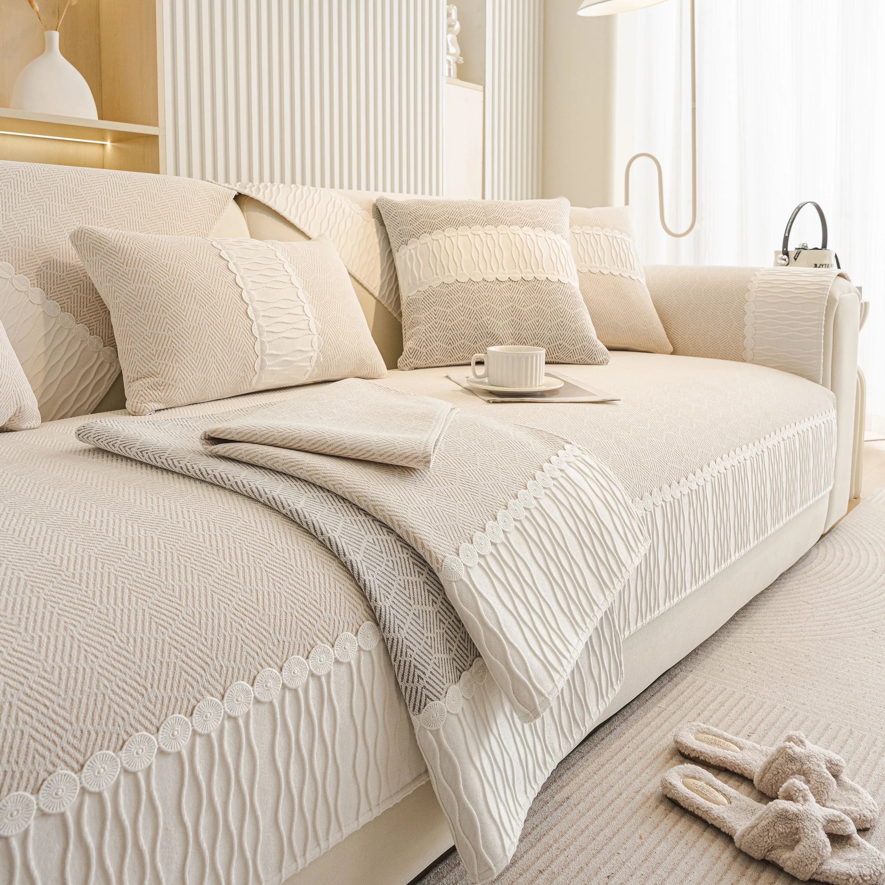 Herringbone Sofa Protector Cover, Non-Slip Couch Cover for Seat, Back & Arms - TaroTextile