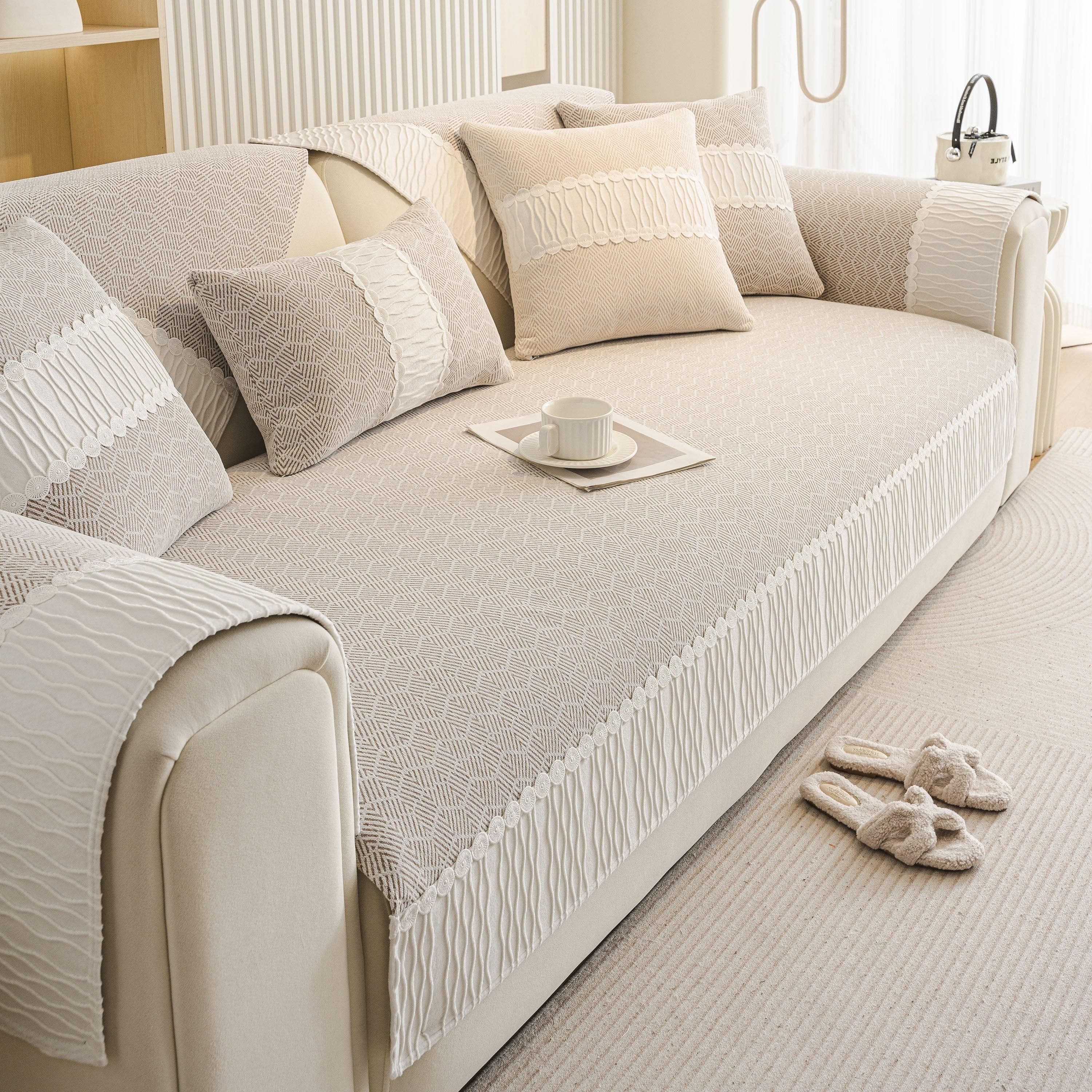 Herringbone Sofa Protector Cover, Non-Slip Couch Cover for Seat, Back & Arms - TaroTextile