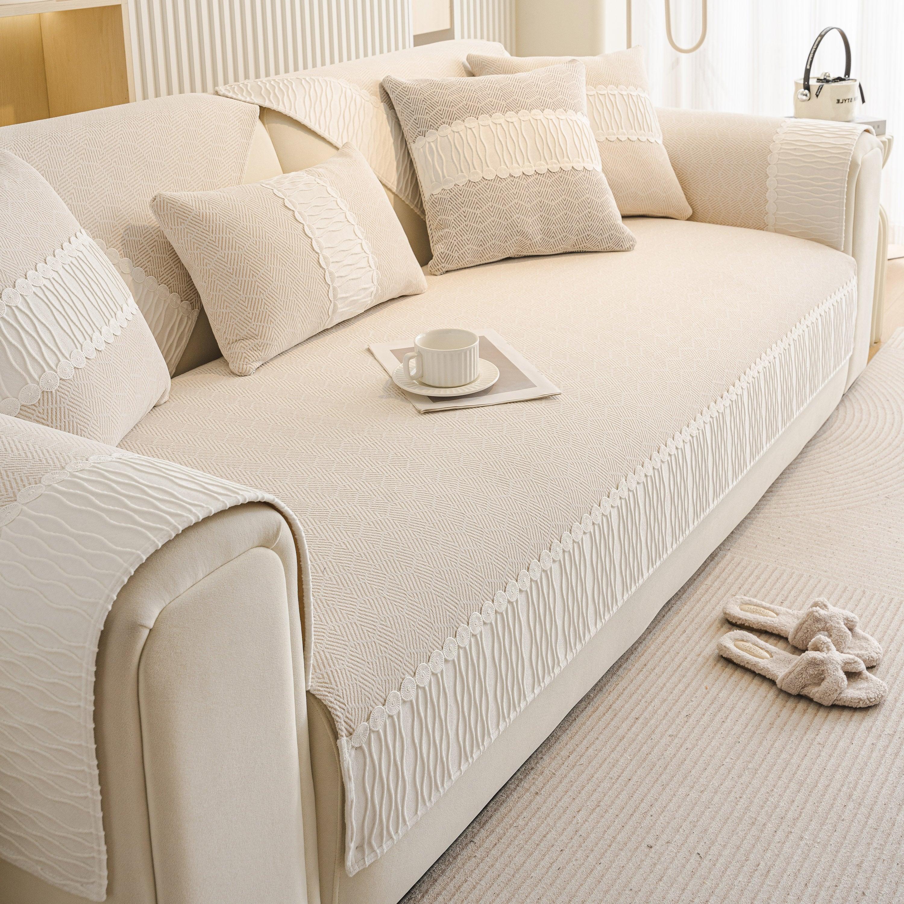 Herringbone Sofa Protector Cover, Non-Slip Couch Cover for Seat, Back & Arms - TaroTextile