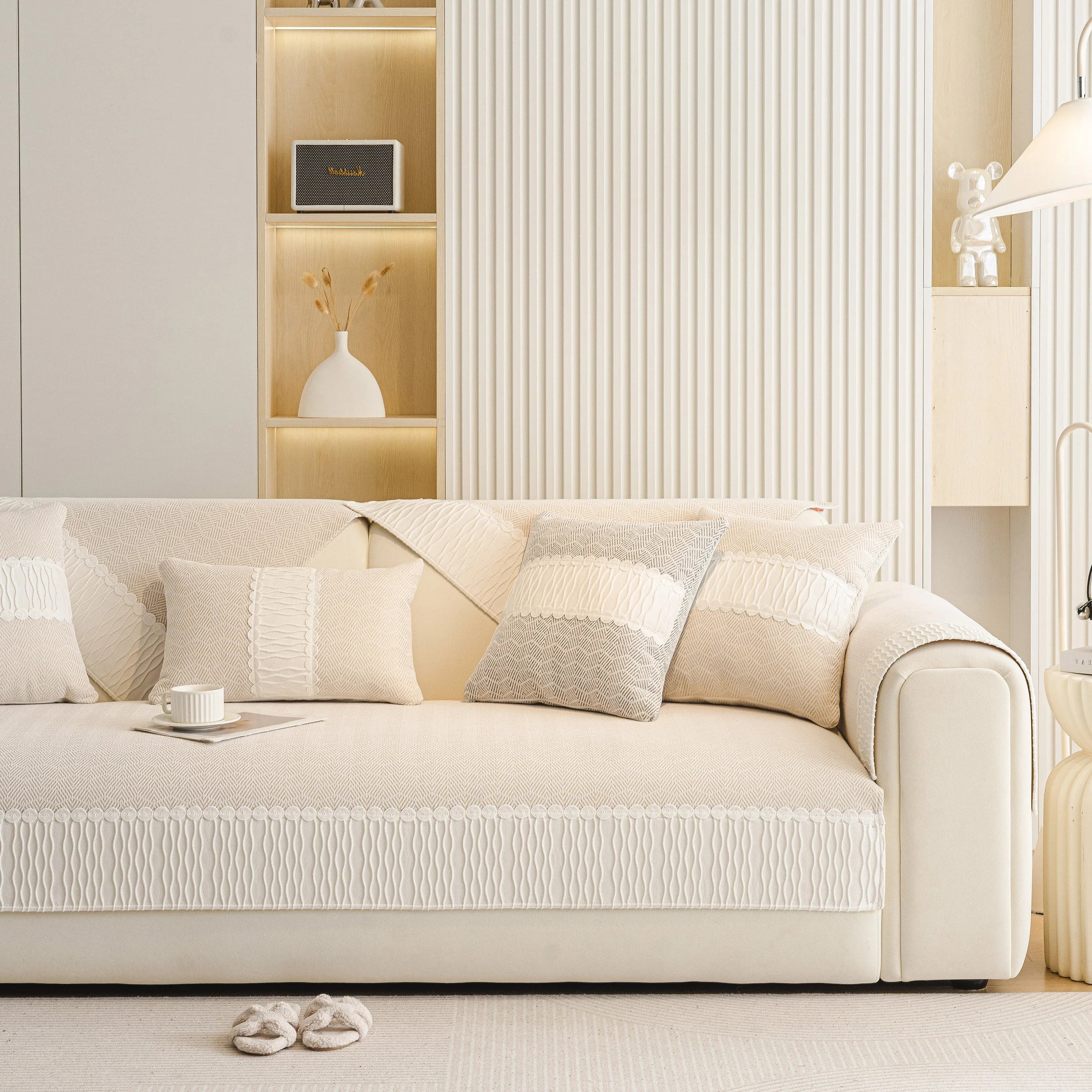 Herringbone Sofa Protector Cover, Non-Slip Couch Cover for Seat, Back & Arms - TaroTextile