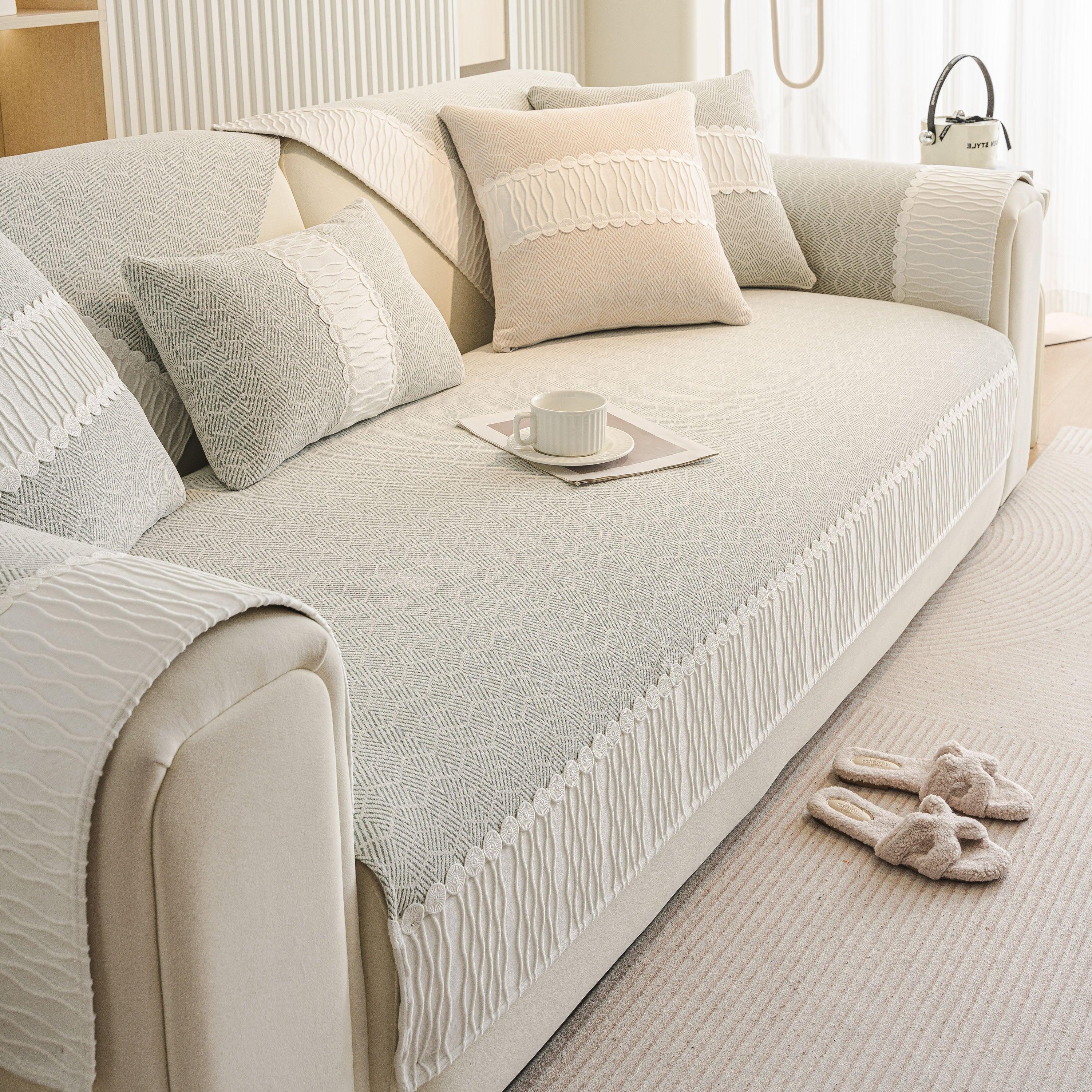 Herringbone Sofa Protector Cover, Non-Slip Couch Cover for Seat, Back & Arms - TaroTextile