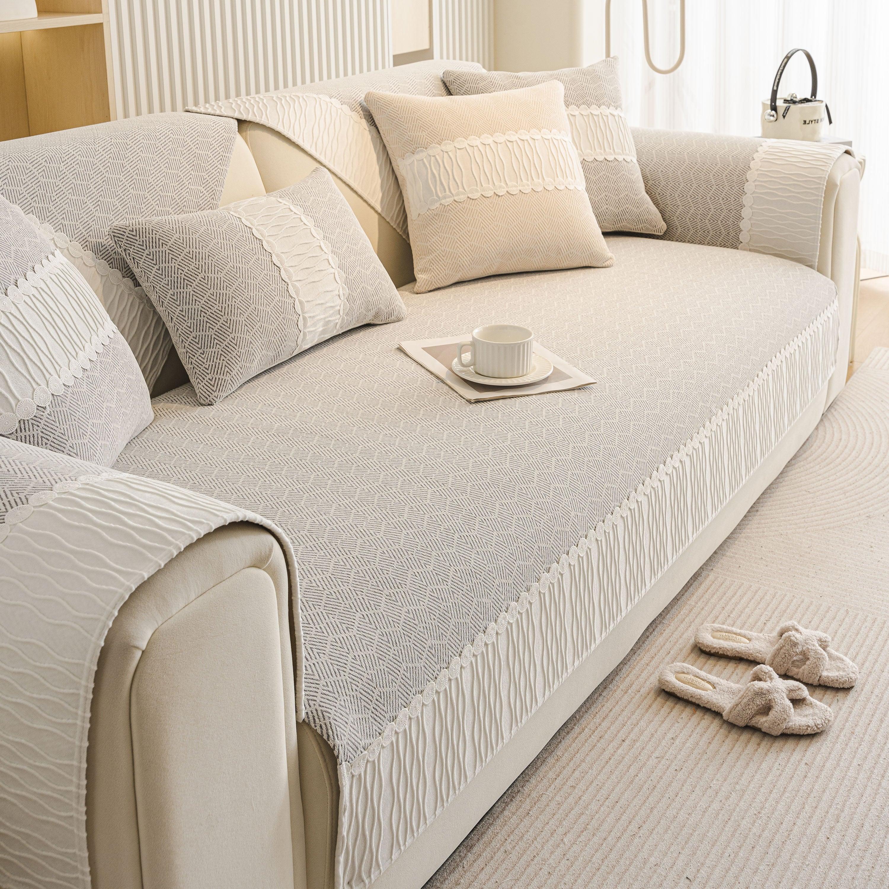 Herringbone Sofa Protector Cover, Non-Slip Couch Cover for Seat, Back & Arms - TaroTextile