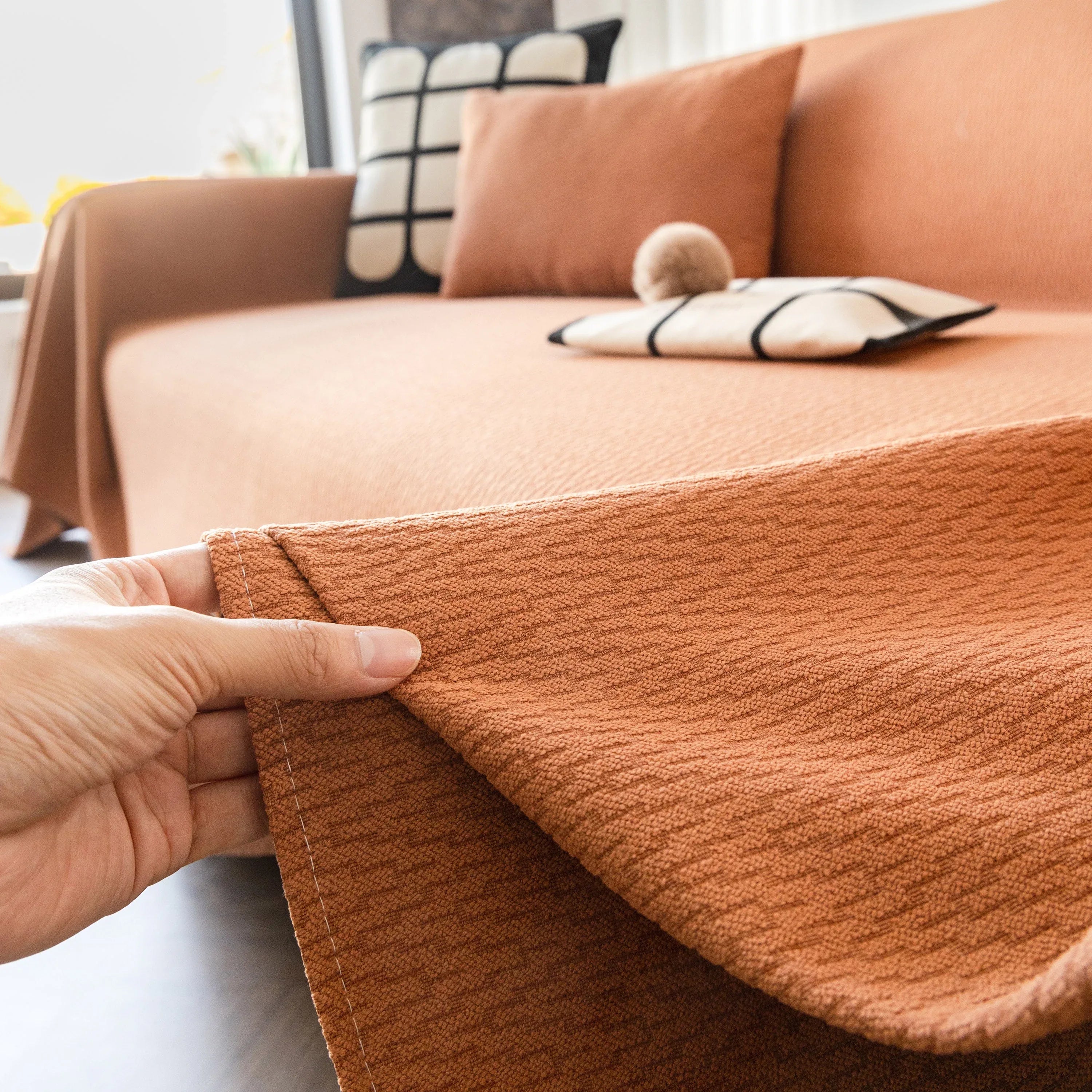 Herringbone Textured Sofa Throw Blanket, Durable Pet Friendly Modern Couch Slipcover - TaroTextile