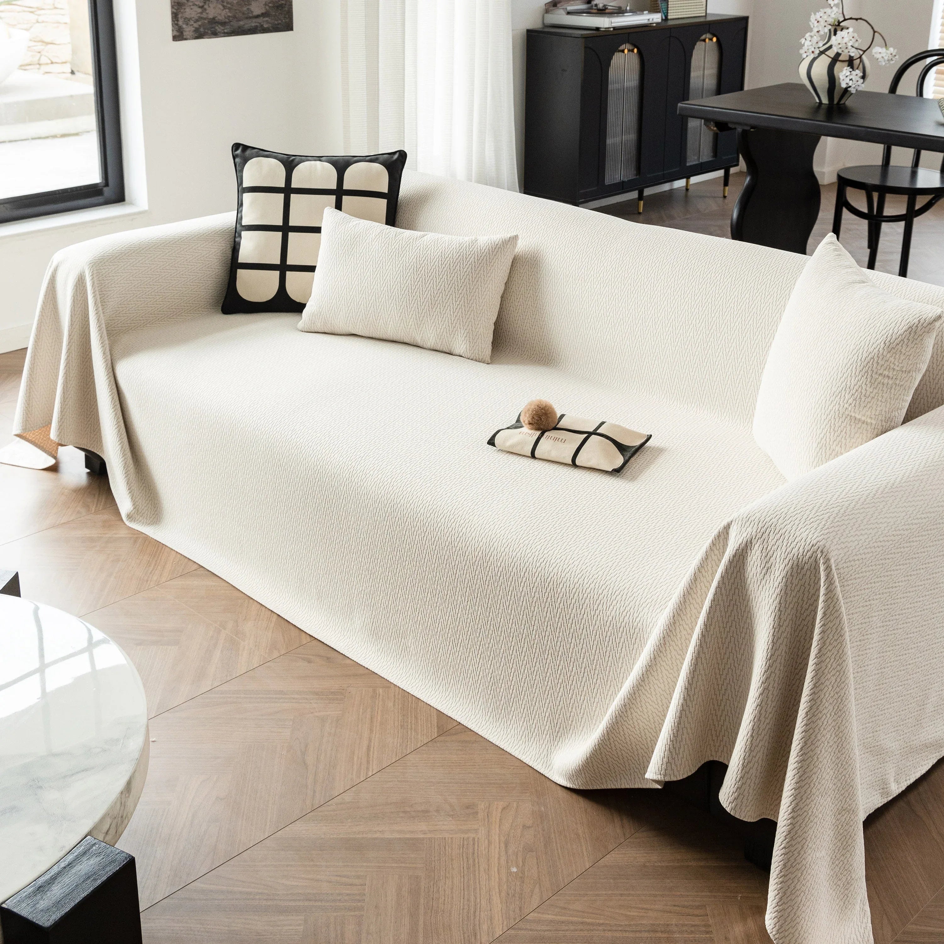 Herringbone Textured Sofa Throw Blanket, Durable Pet Friendly Modern Couch Slipcover - TaroTextile